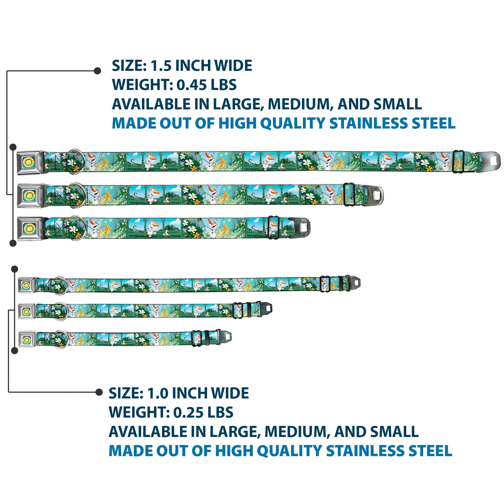 Frozen Sun2 Royal Full Color Blue/Yellows Seatbelt Buckle Collar - Olaf Garden Scenes