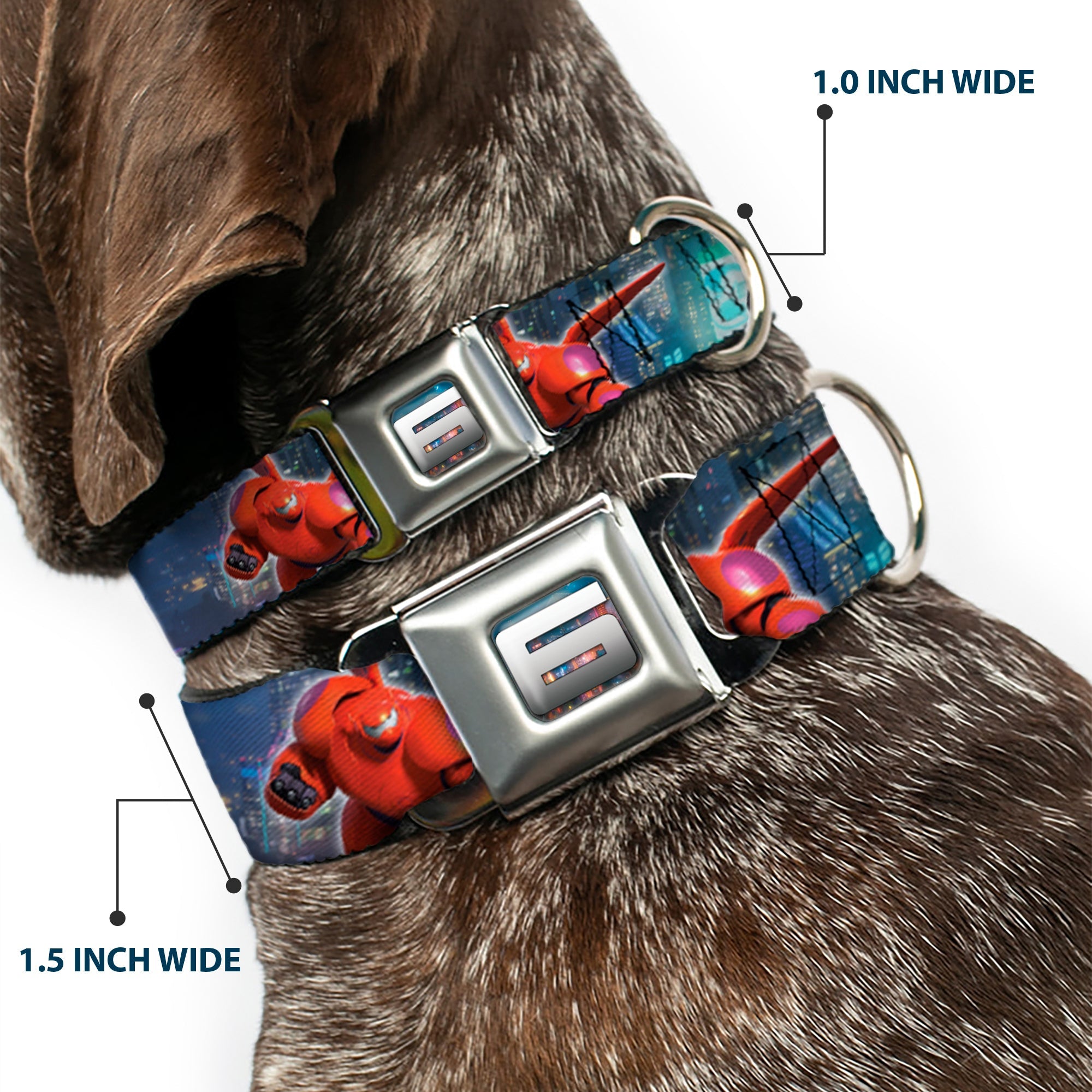 Big Hero "6" Name Blocks Full Color Black Gray White Seatbelt Buckle Collar - Hiro & Baymax Action Poses/San Fransokyo