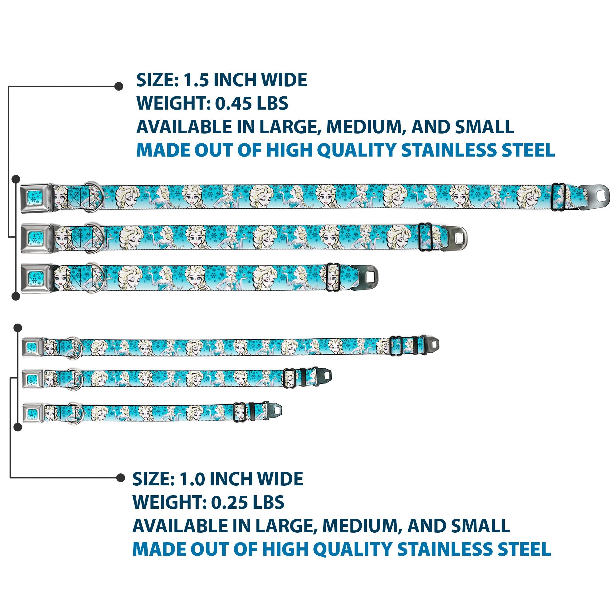Snowflakes Frozen Art Collection Full Color Blues/White Seatbelt Buckle Collar - Anna/Snowflakes Frozen Art Collection Poses