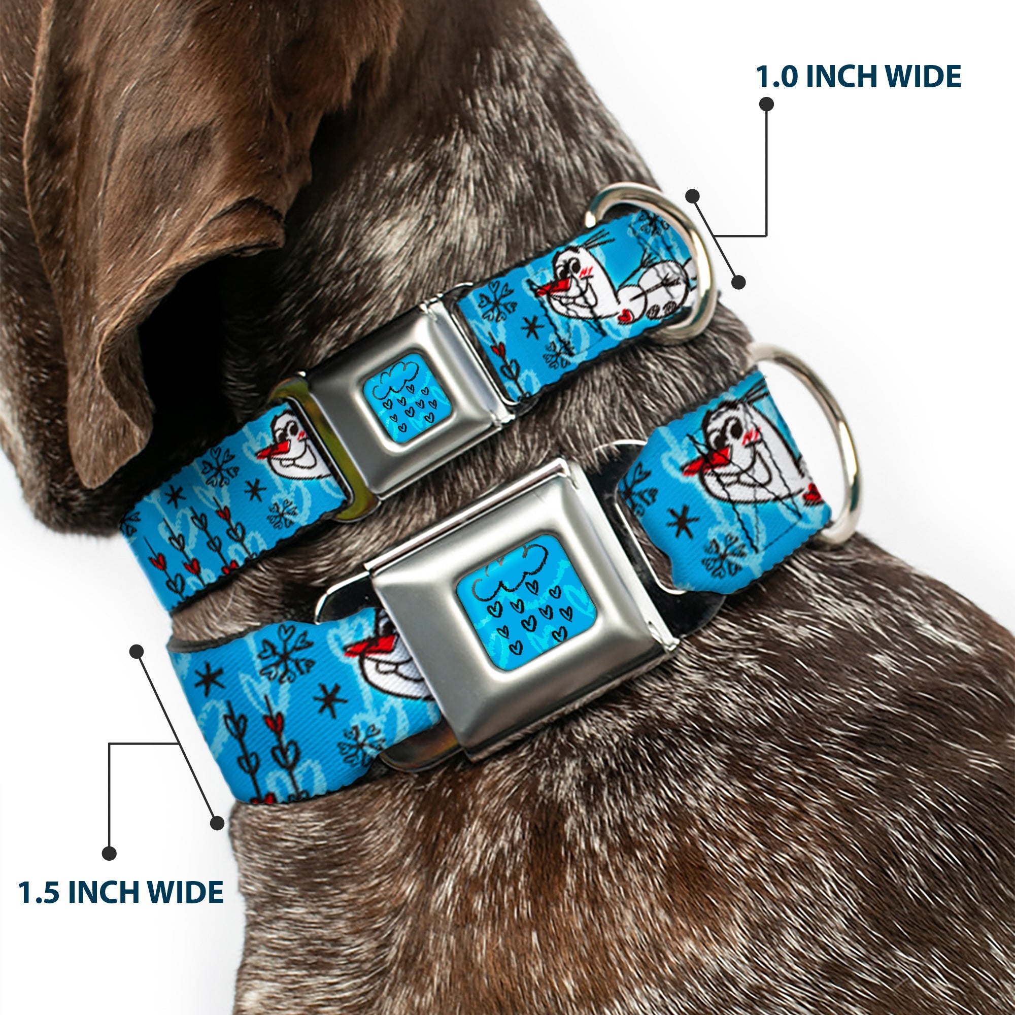 Frozen Cloud/Heart Raindrop Sketch Full Color Blues/Black Seatbelt Buckle Collar - Olaf Heart Raindrop Sketch Blues/Black