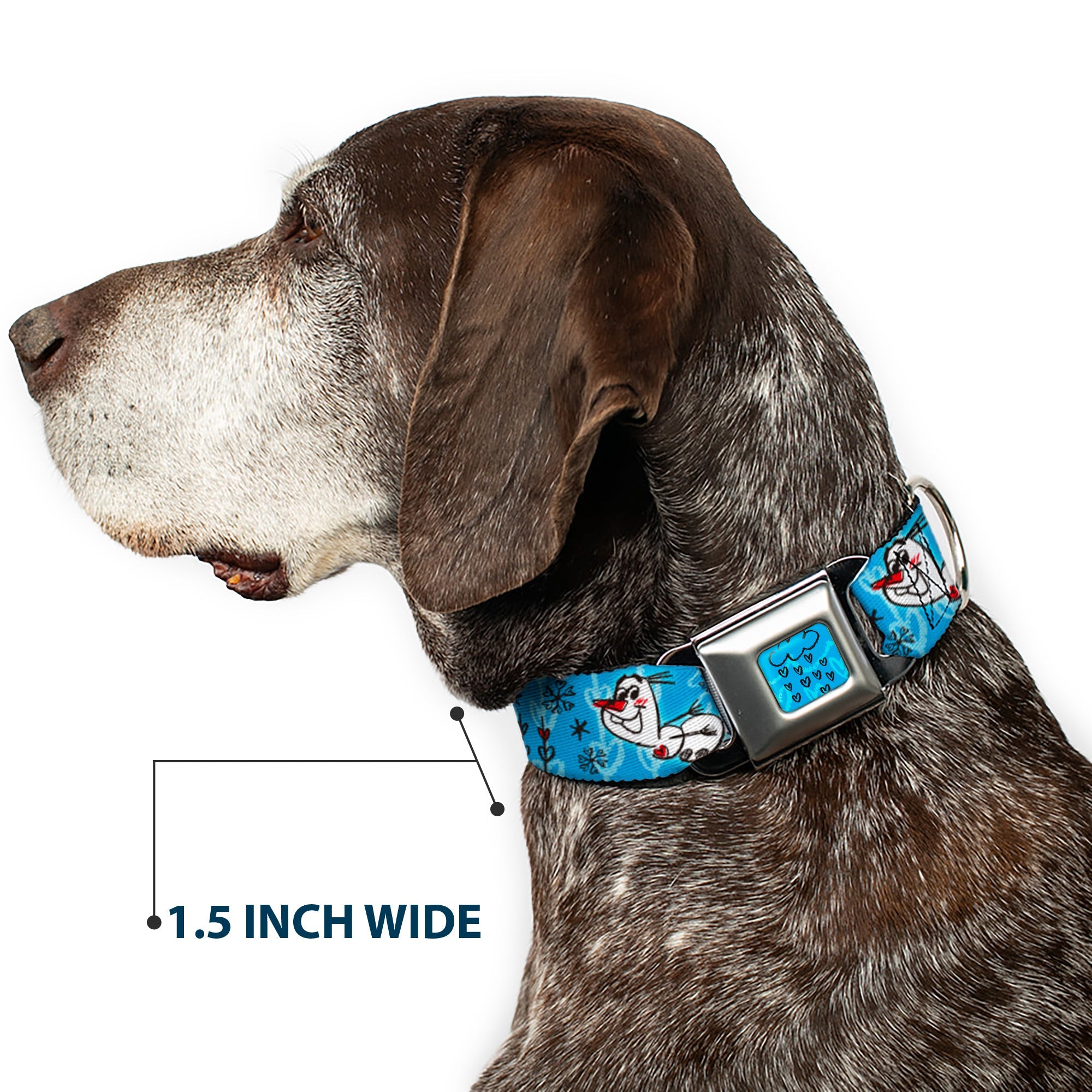 Frozen Cloud/Heart Raindrop Sketch Full Color Blues/Black Seatbelt Buckle Collar - Olaf Heart Raindrop Sketch Blues/Black