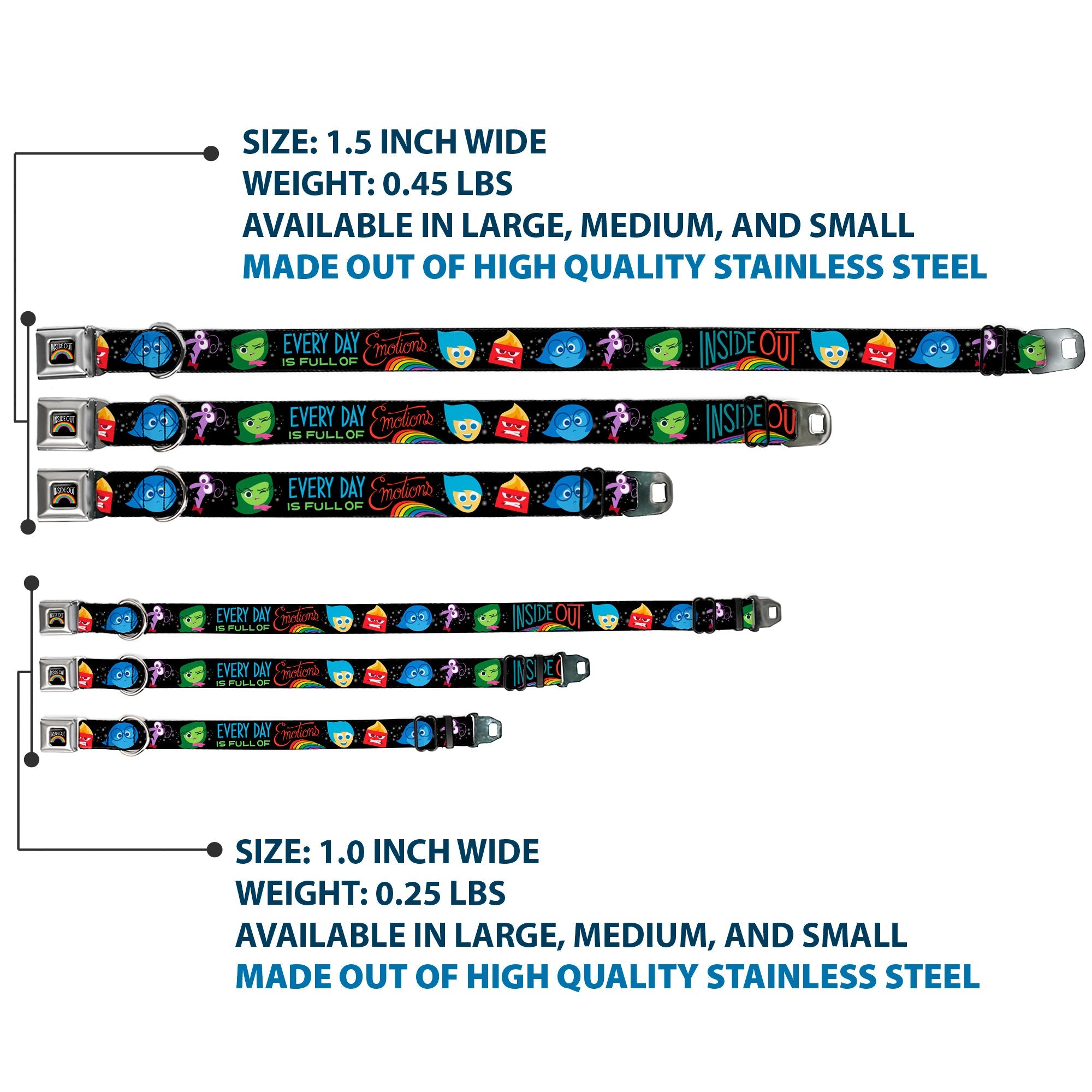 INSIDE OUT Rainbow Full Color Black/White/Multi Color Seatbelt Buckle Collar - INSIDE OUT/Emotion Expressions/EVERY DAY IS FULL OF EMOTIONS