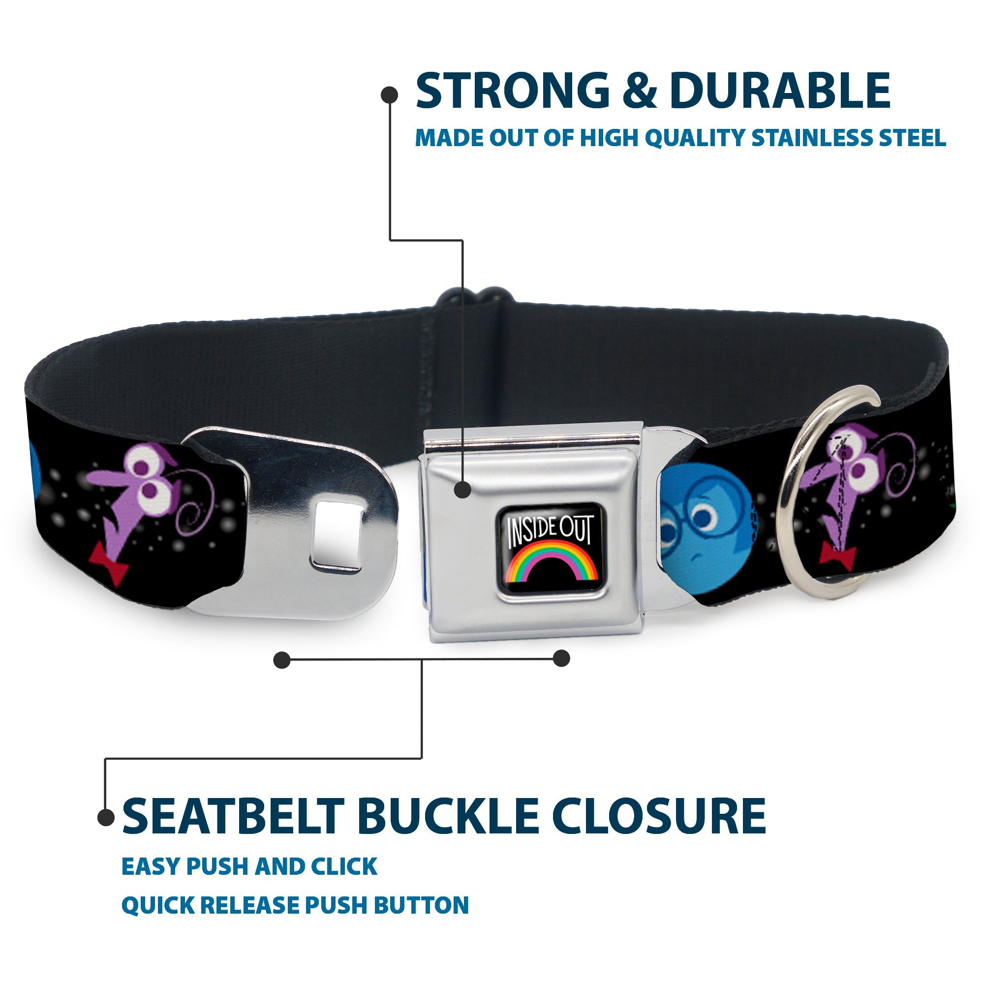 INSIDE OUT Rainbow Full Color Black/White/Multi Color Seatbelt Buckle Collar - INSIDE OUT/Emotion Expressions/EVERY DAY IS FULL OF EMOTIONS