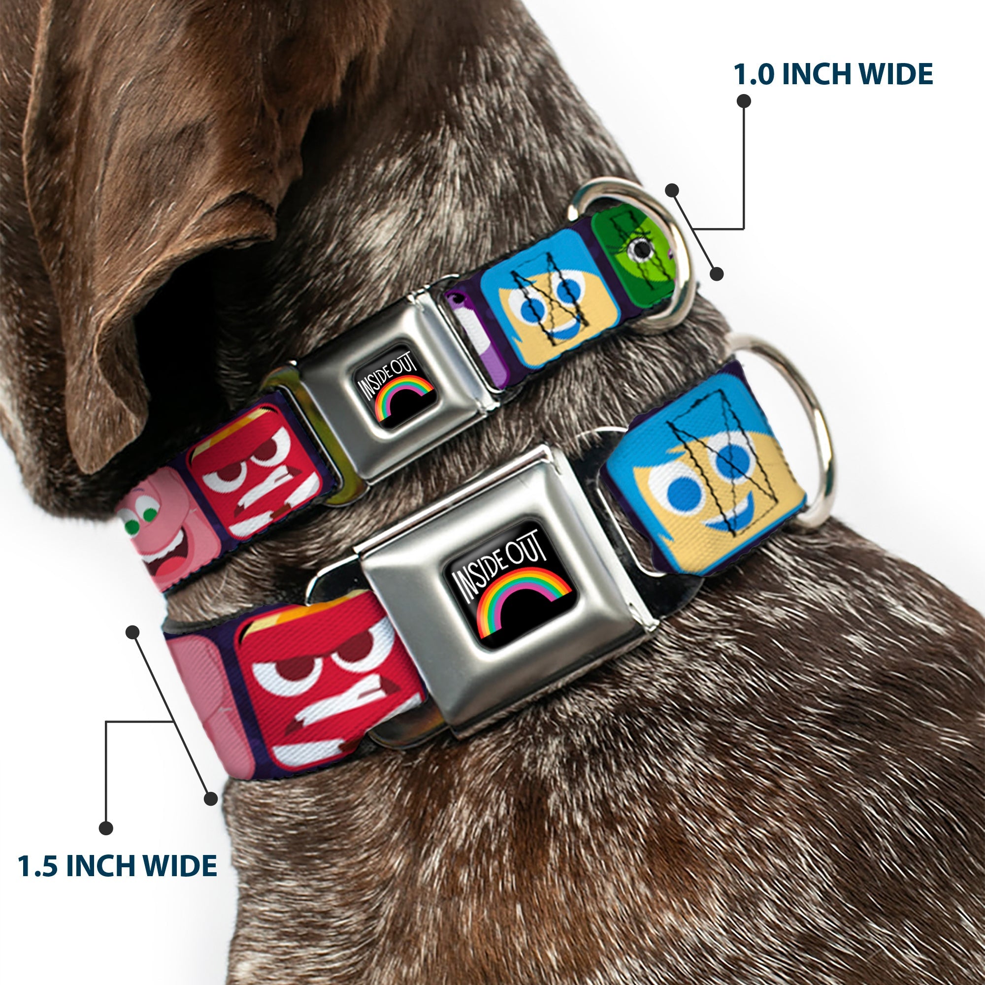INSIDE OUT Rainbow Full Color Black White Multi Color Seatbelt Buckle Collar - Inside Out 6-Character Esxpression Blocks Purple/Multi Color