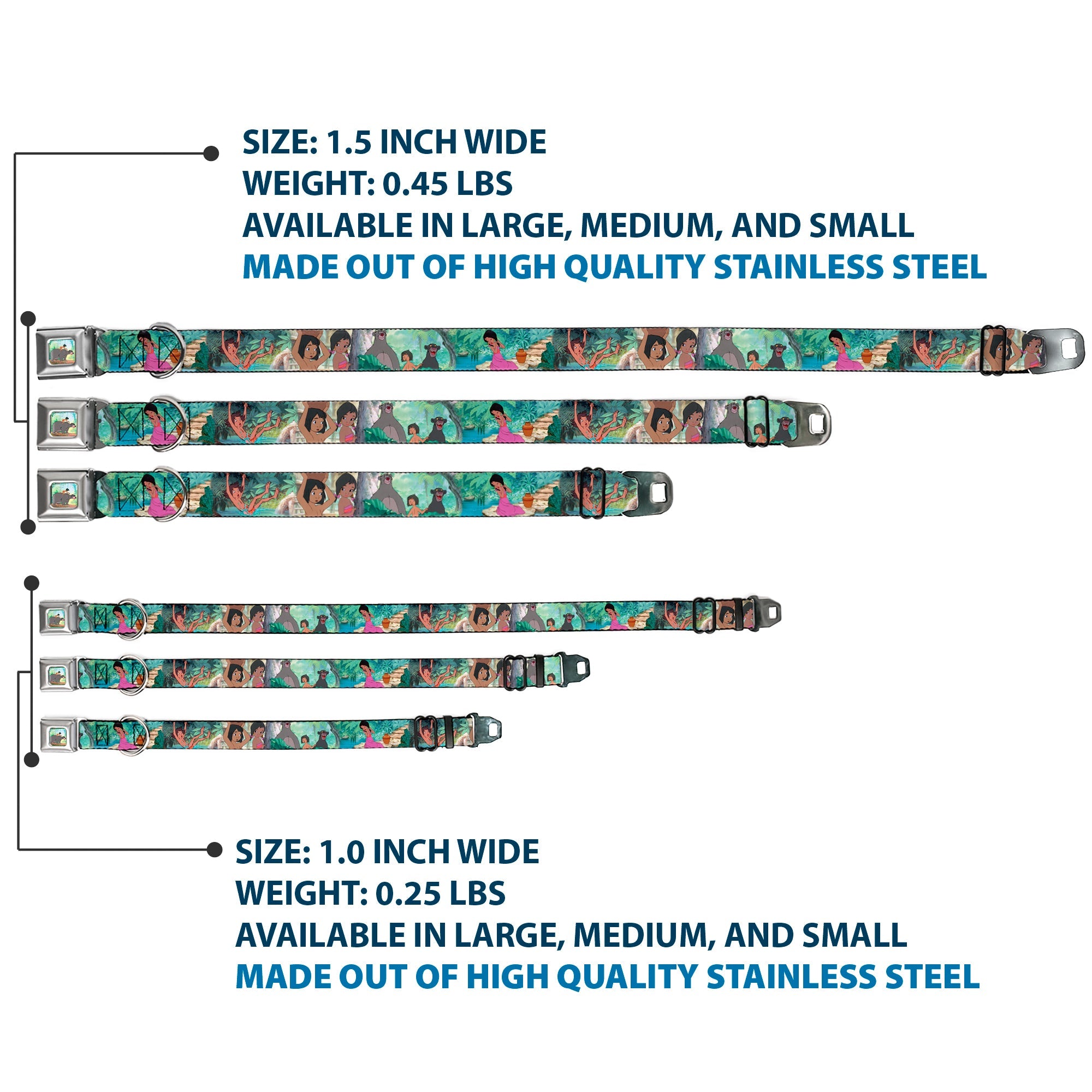 Mowgli Riding Baloo Full Color Seatbelt Buckle Collar - The Jungle Book Scenes