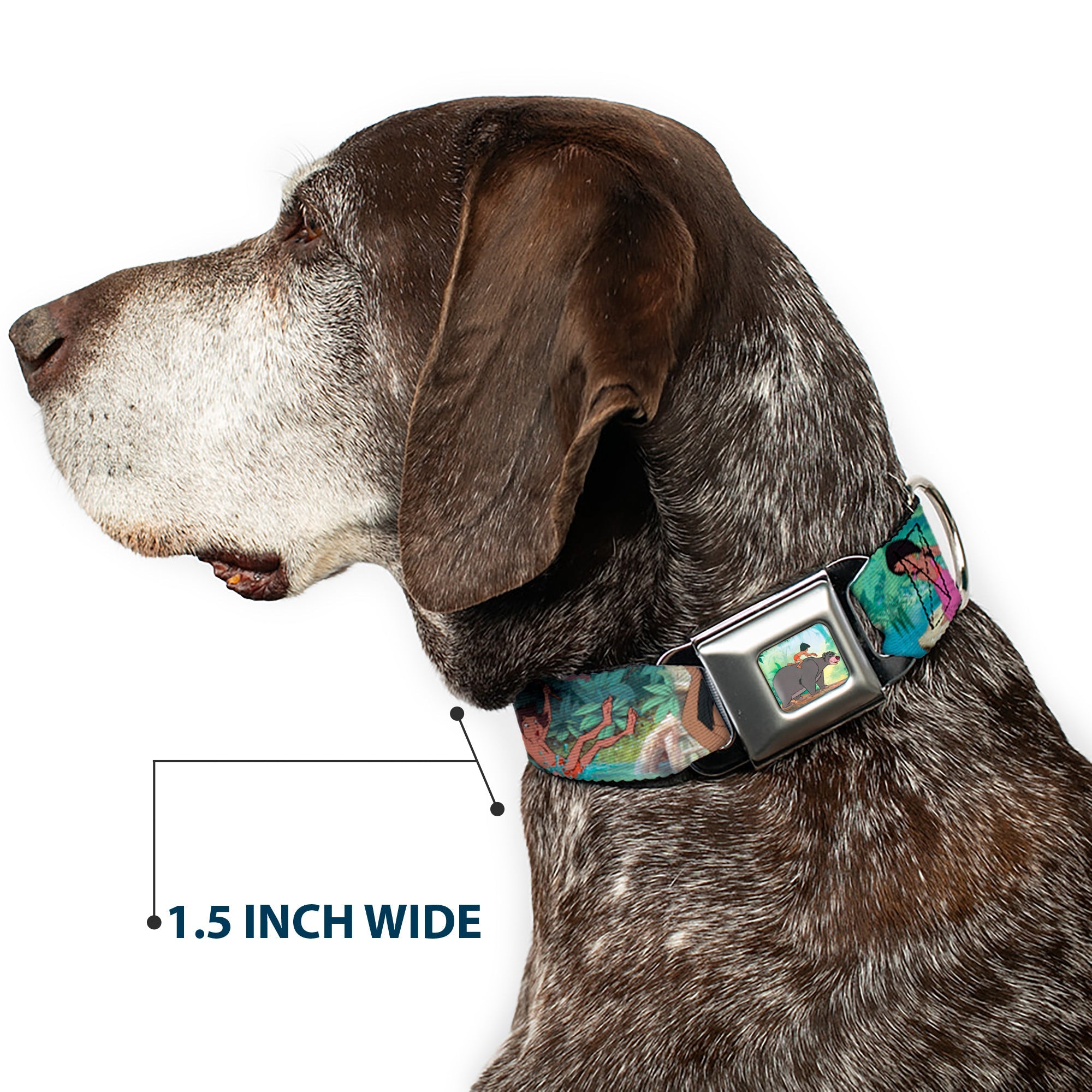 Mowgli Riding Baloo Full Color Seatbelt Buckle Collar - The Jungle Book Scenes