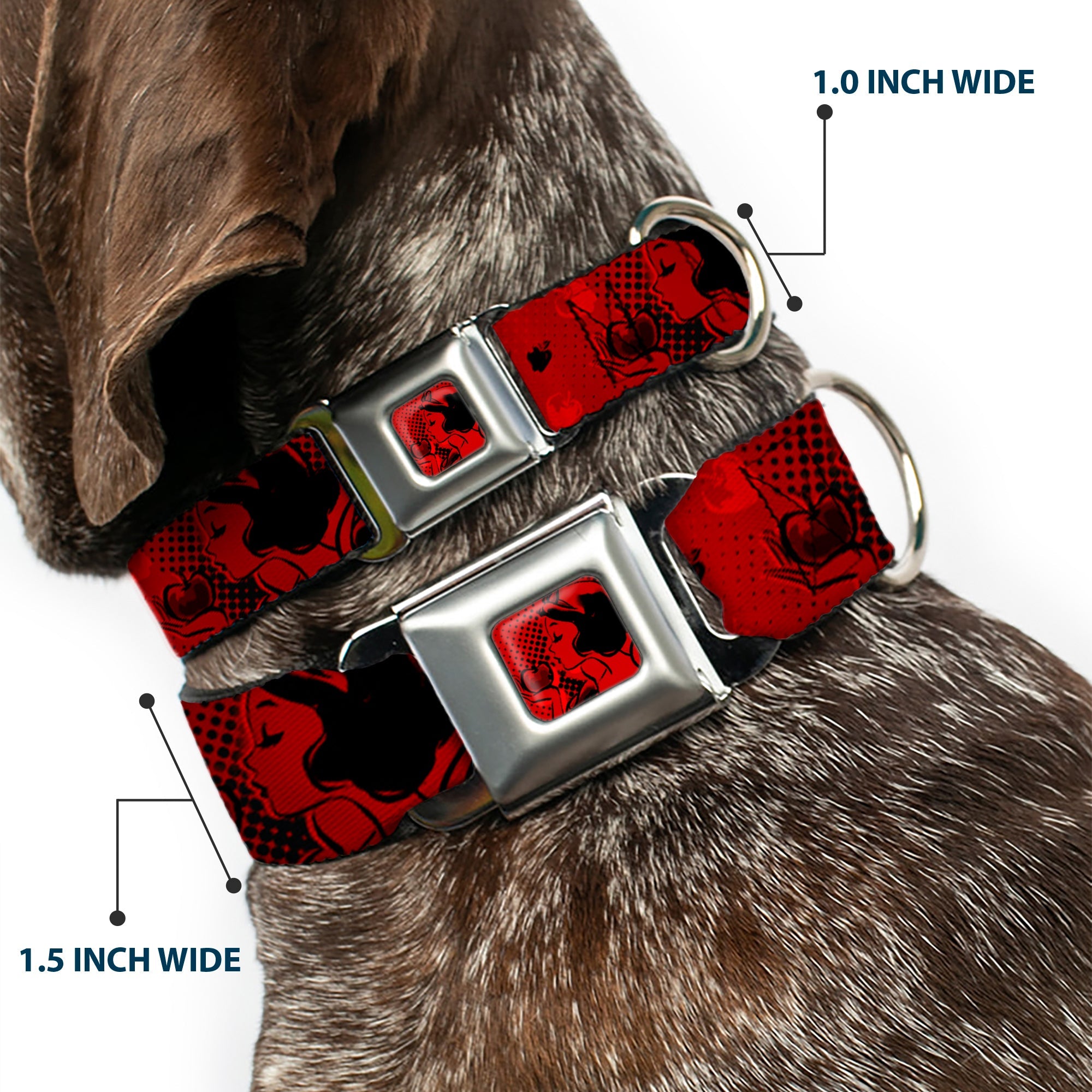 Snow White & Apple Full Color Reds/Black Seatbelt Buckle Collar - SNOW WHITE Poses/Apple Halftone Reds/Black