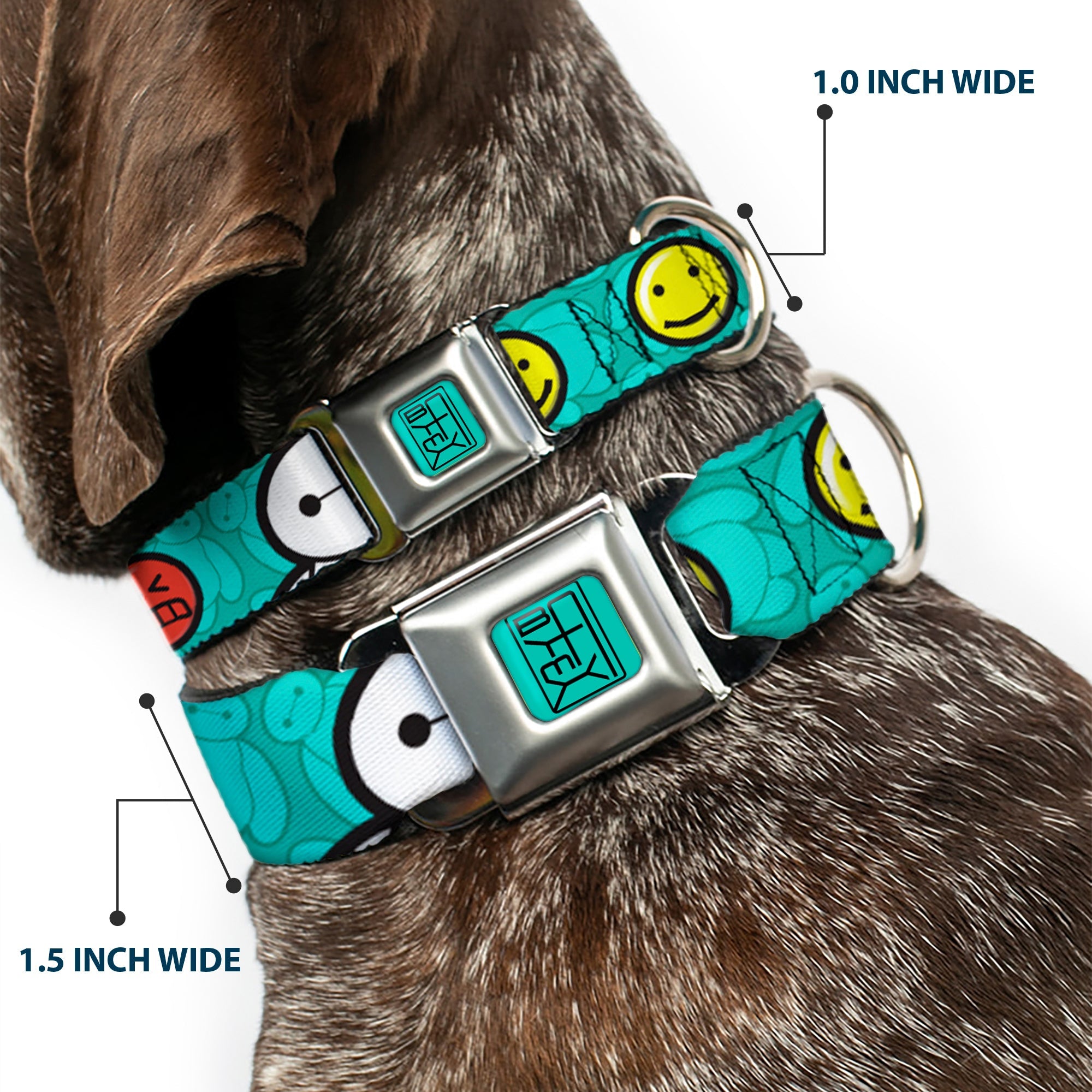 BAYMAX Hanko Full Color Turquoise Black Seatbelt Buckle Collar - Baymax/Mood Expressions/Baymax Scattered Turquoise