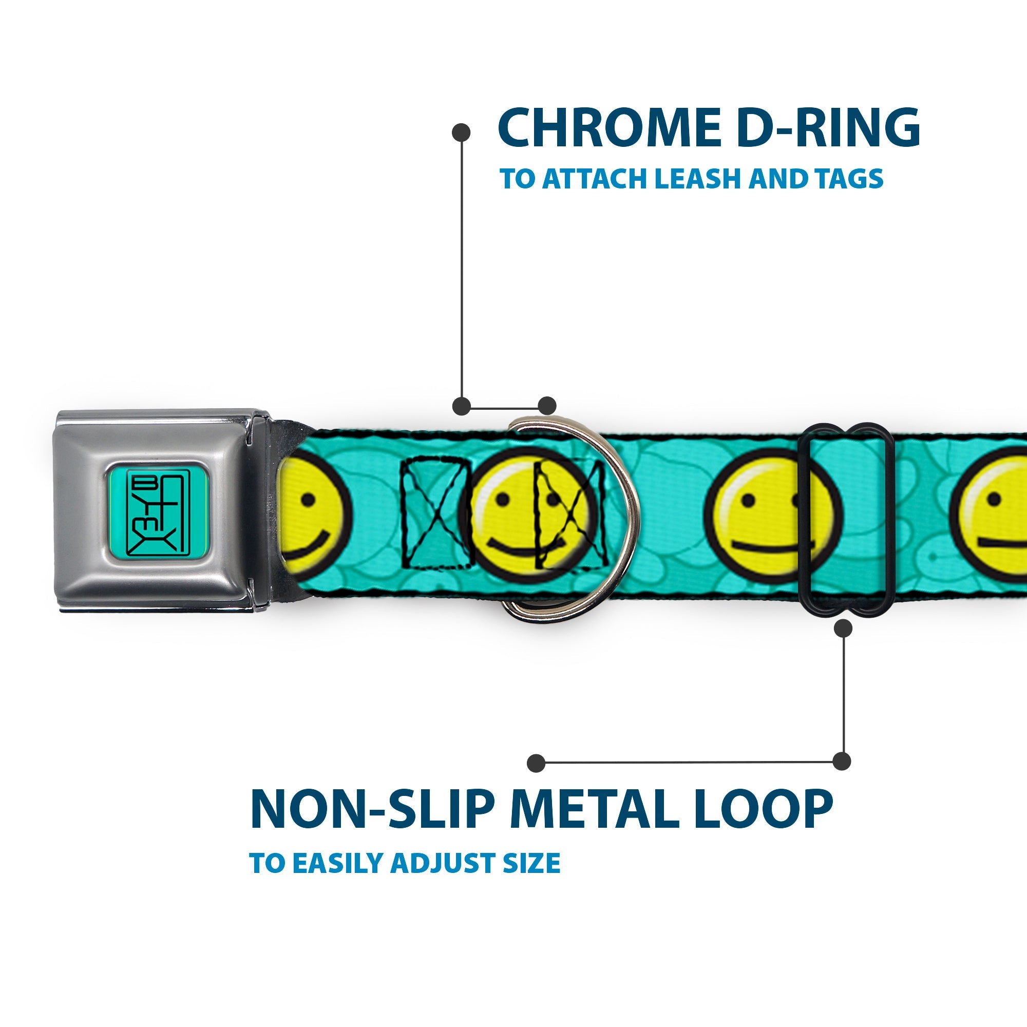 BAYMAX Hanko Full Color Turquoise Black Seatbelt Buckle Collar - Baymax/Mood Expressions/Baymax Scattered Turquoise