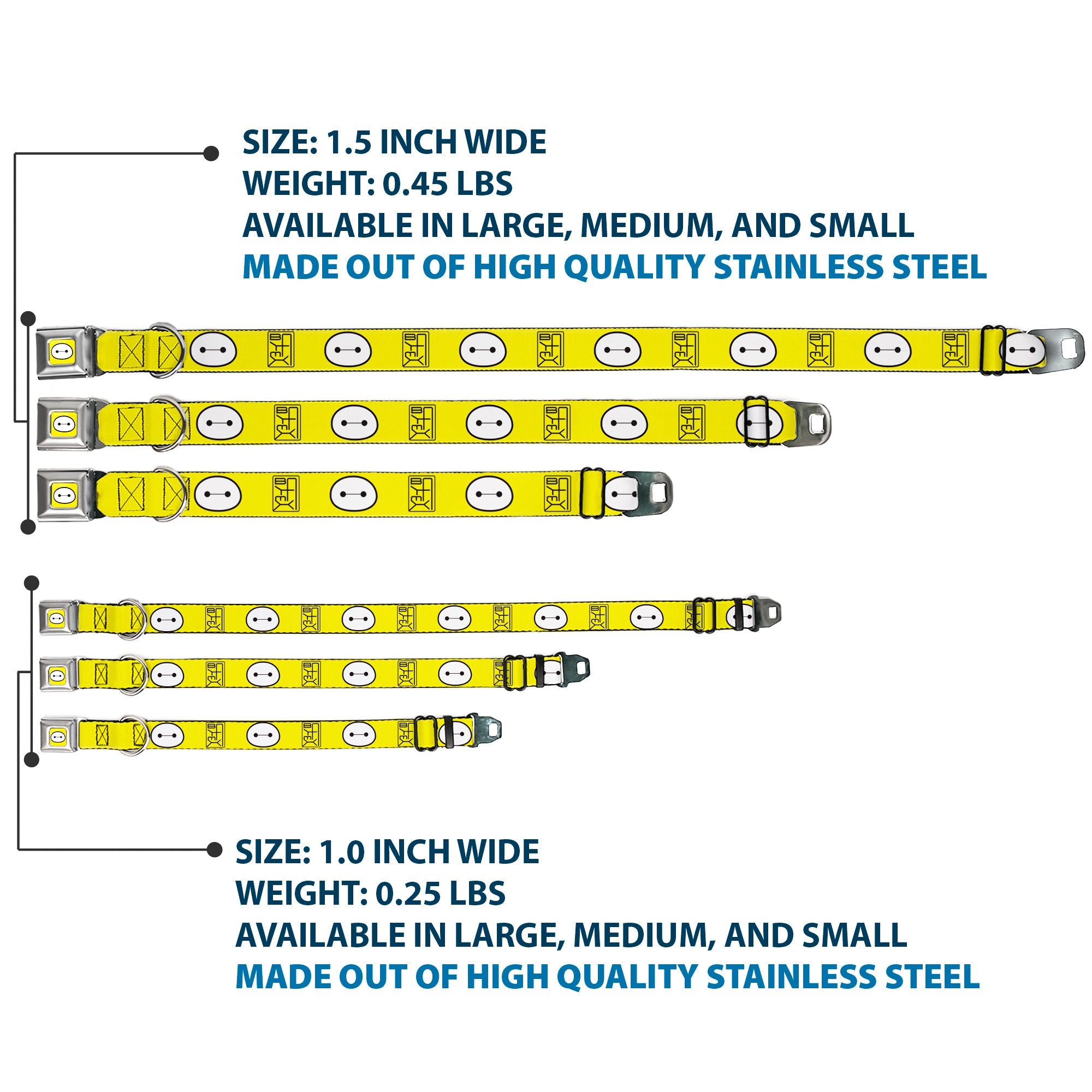 Baymax Face Full Color Yellow Black White Seatbelt Buckle Collar - BAYMAX Hanko/Face Yellow/Black/White
