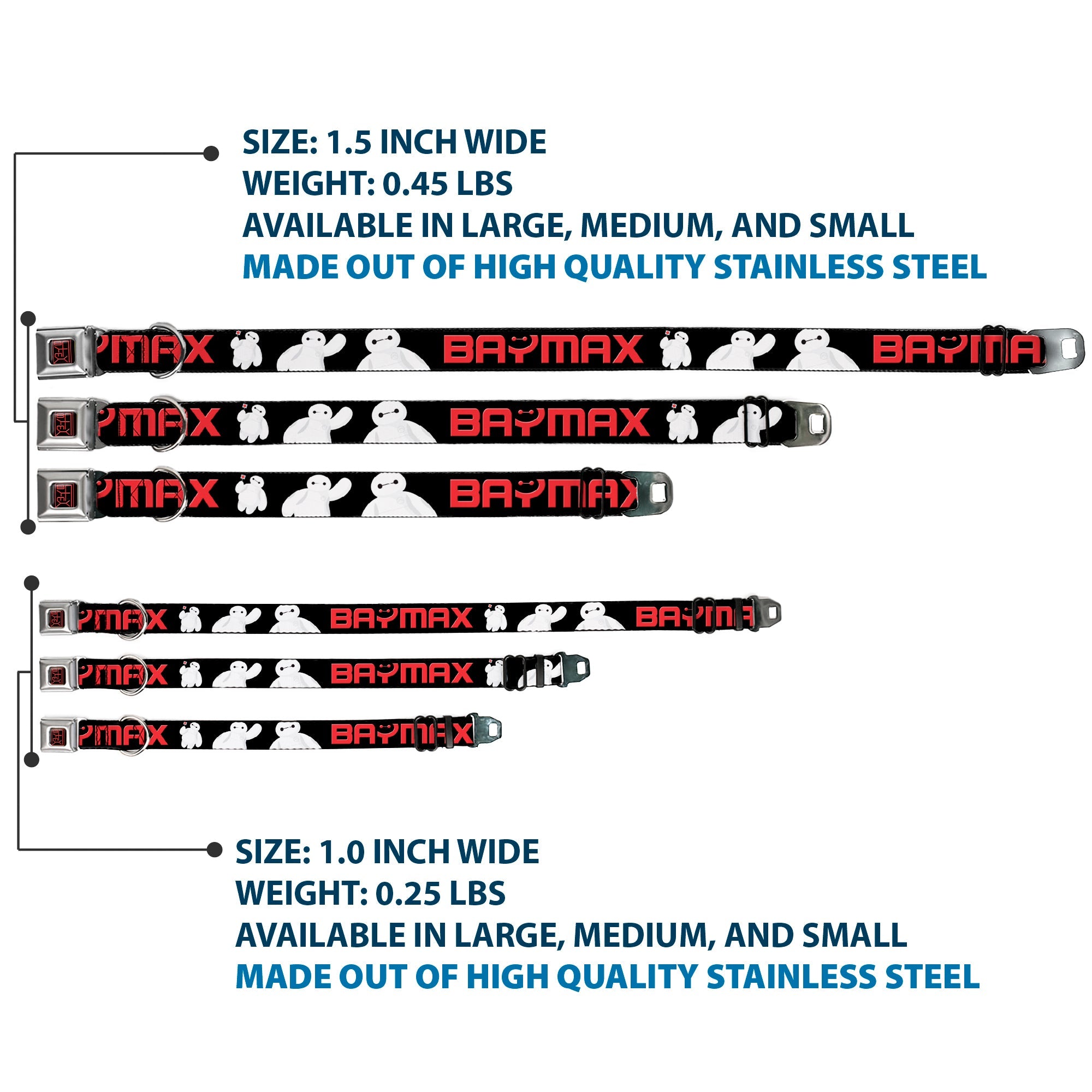 BAYMAX Hanko Full Color Black Red Seatbelt Buckle Collar - BAYMAX Poses Black/White/Red