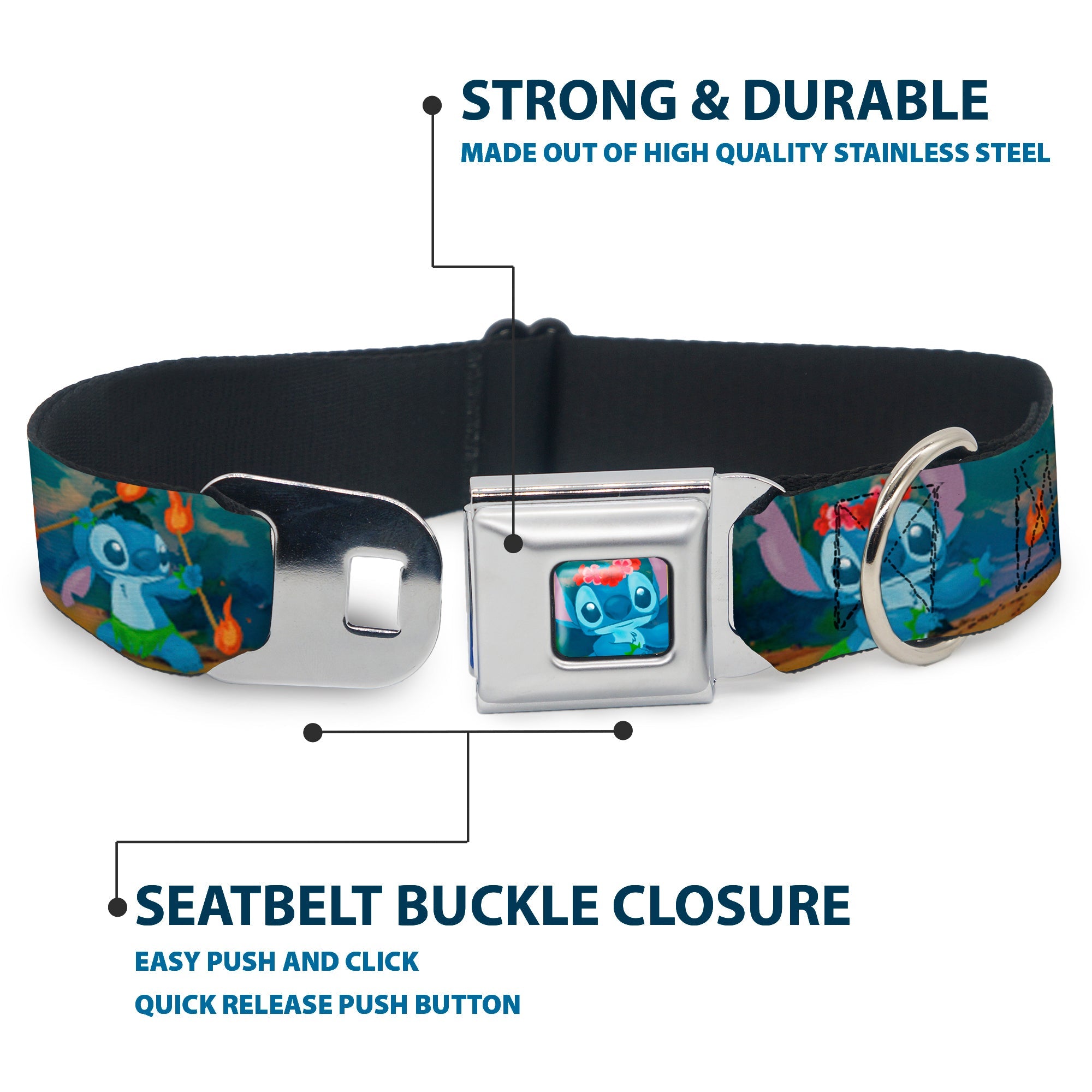 Stitch Hula Pose Full Color Seatbelt Buckle Collar - Stitch Hula Dance 5-Poses