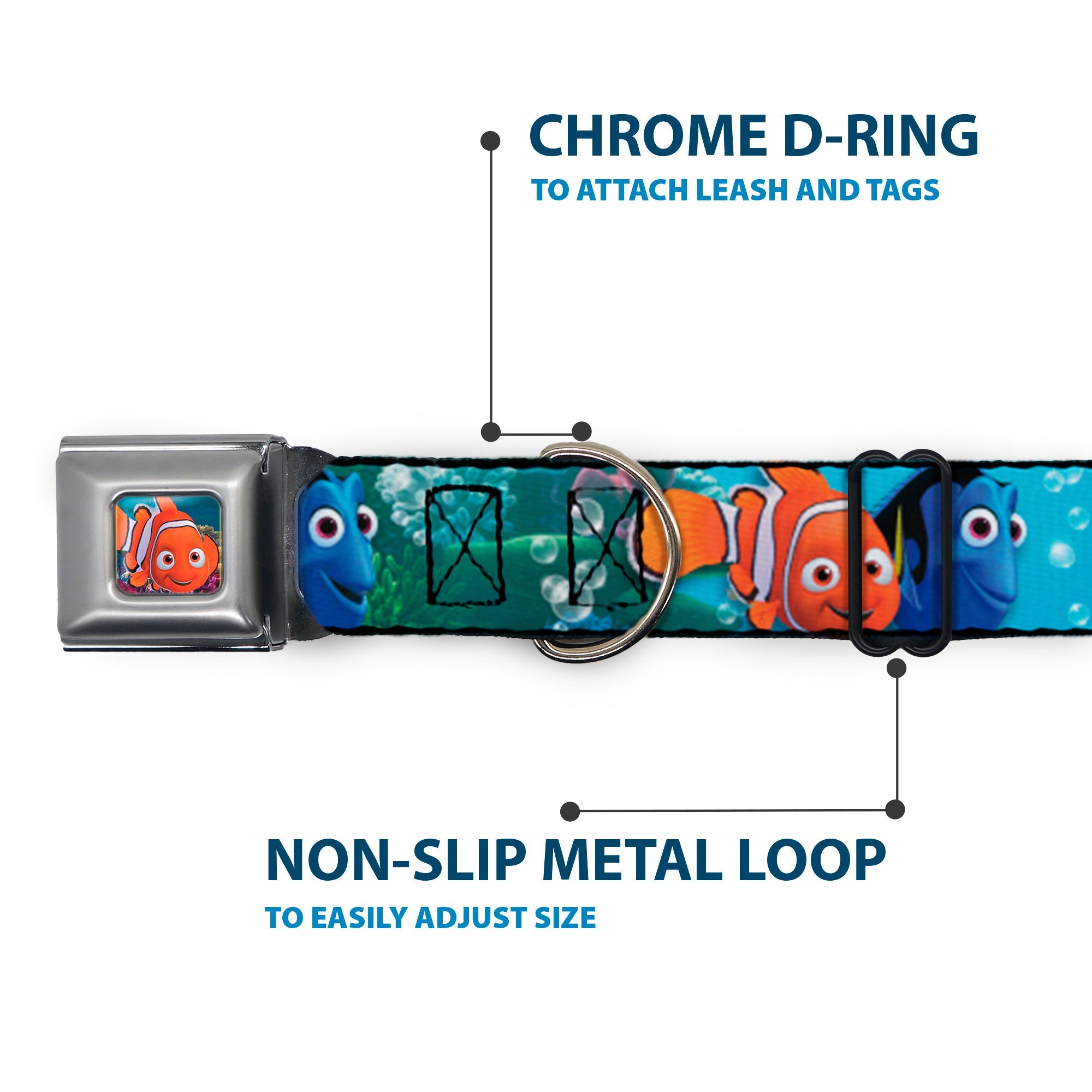 Nemo Smiling Full Color Seatbelt Buckle Collar - Nemo & Dory Poses
