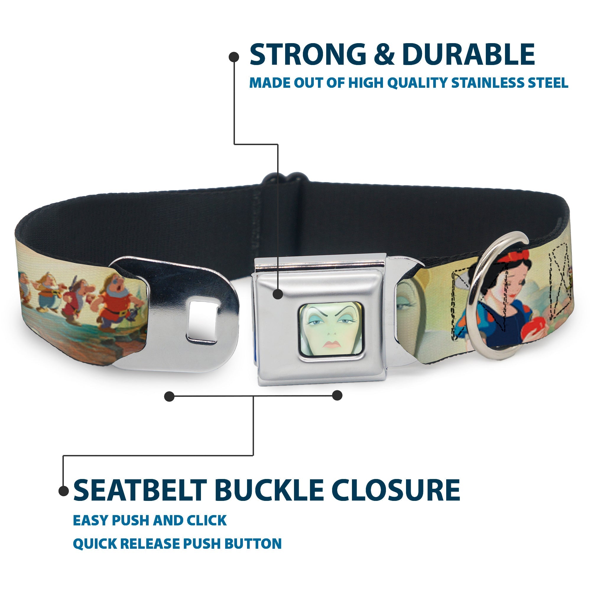 Evil Queen Face CLOSE-UP Full Color Seatbelt Buckle Collar - Snow White/Dwarves/Old Witch/Evil Queen Scenes