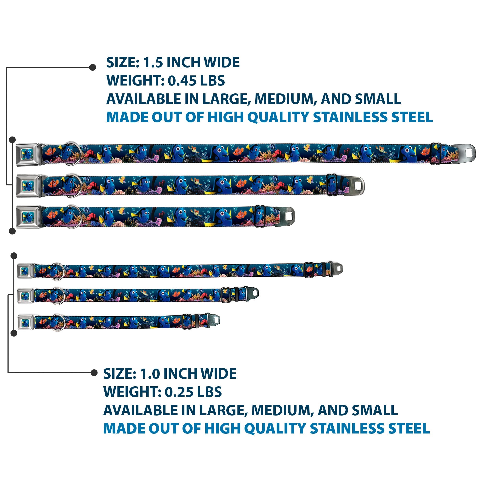 Dory Pose Full Color Seatbelt Buckle Collar - Dory Poses & Friends Under the Sea