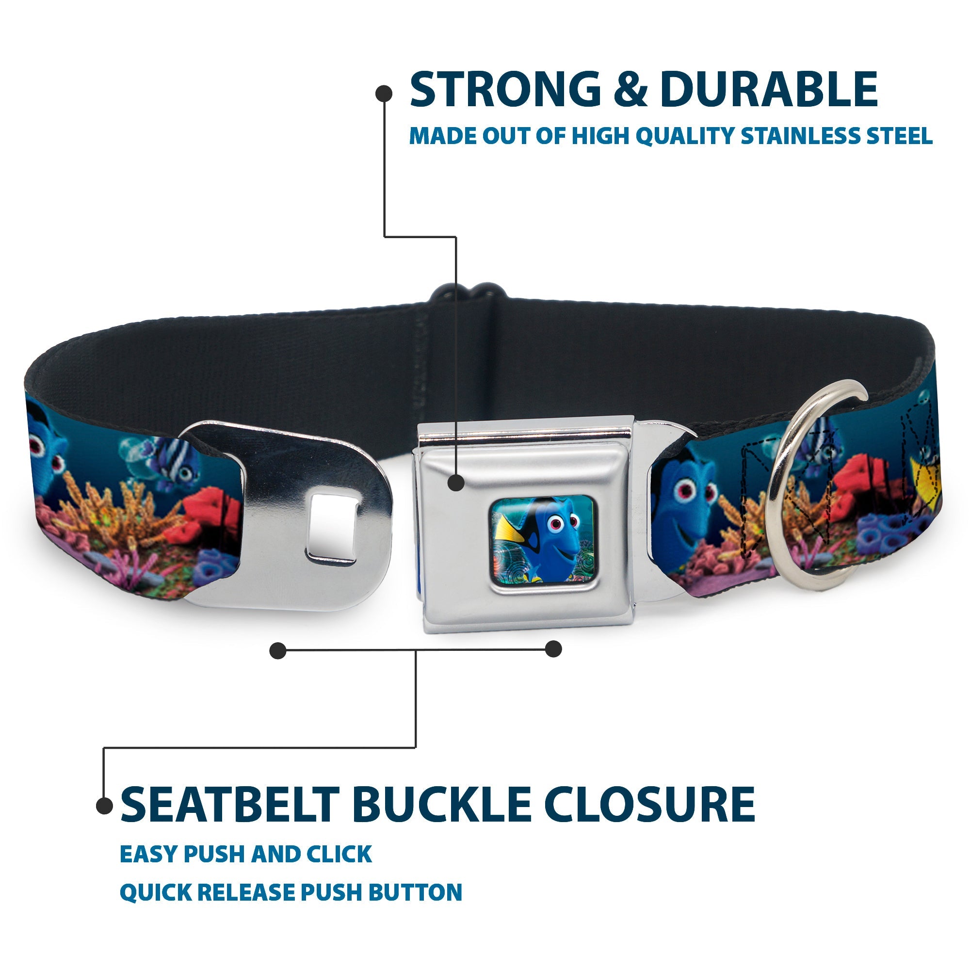 Dory Pose Full Color Seatbelt Buckle Collar - Dory Poses & Friends Under the Sea