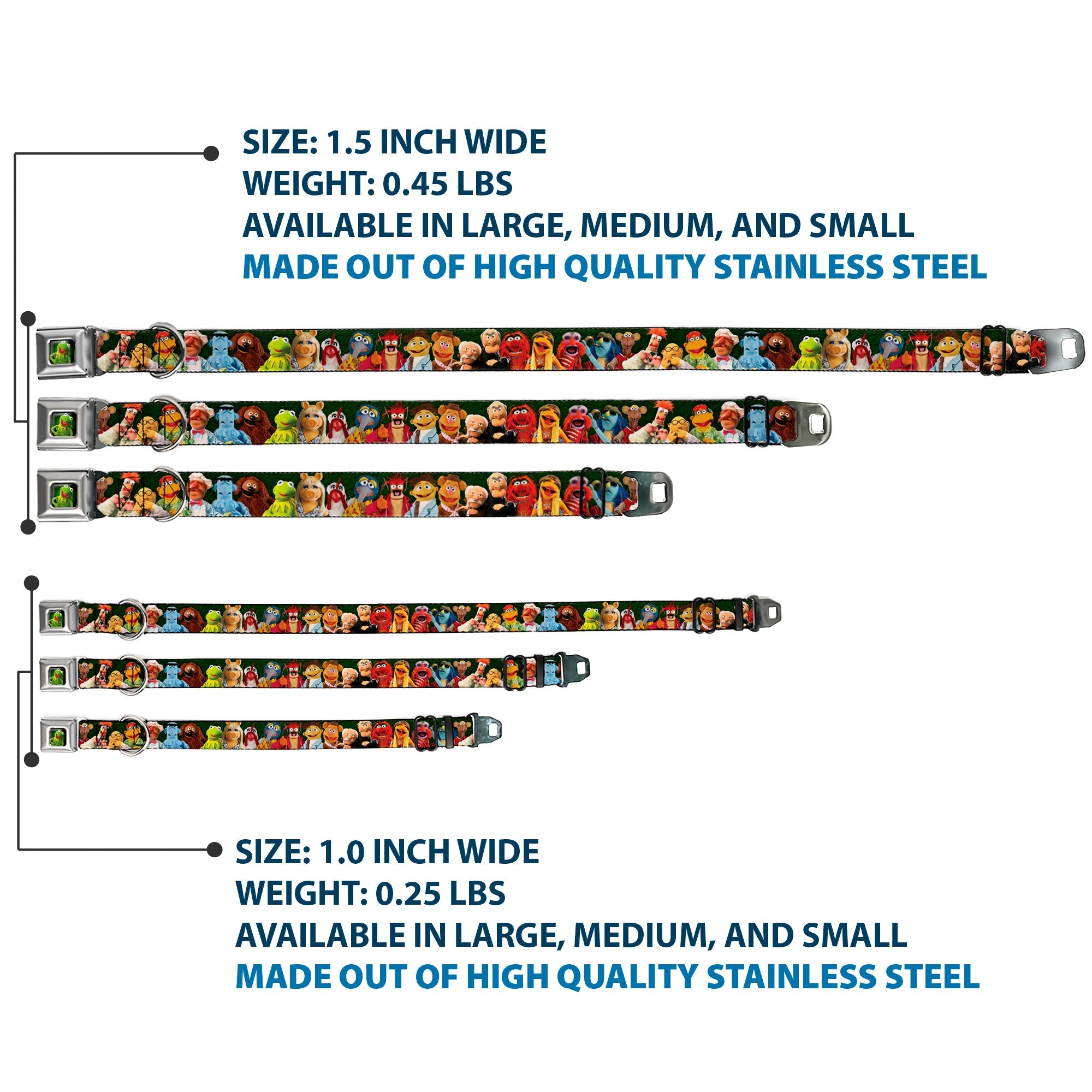 Kermit the Frog Pose Full Color Green Glow Seatbelt Buckle Collar - Muppets 20-Character Group Pose Greens