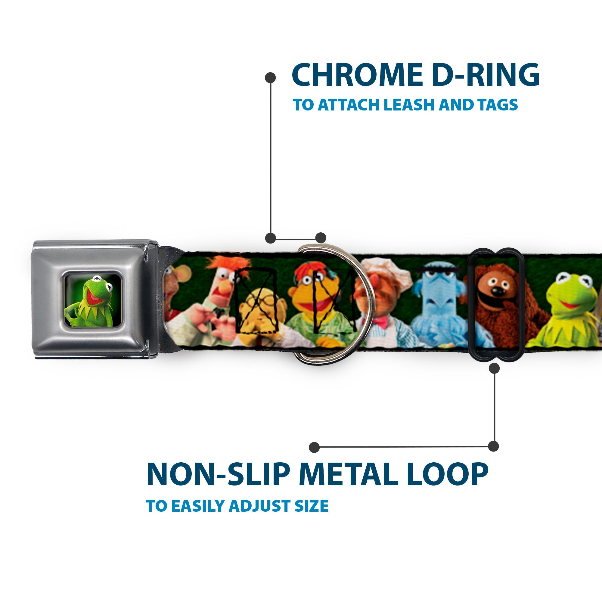 Kermit the Frog Pose Full Color Green Glow Seatbelt Buckle Collar - Muppets 20-Character Group Pose Greens