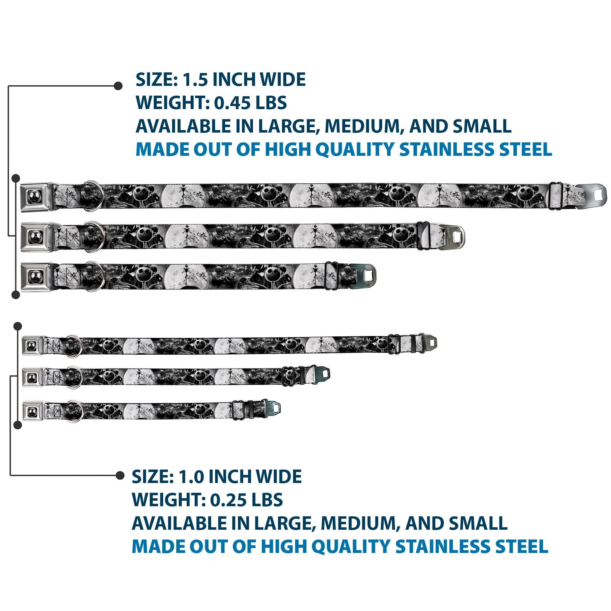 Jack Moon Oogie Boogie Face Full Color Black Grays Seatbelt Buckle Collar - Jack & Oogie Boogie Scenes Grays