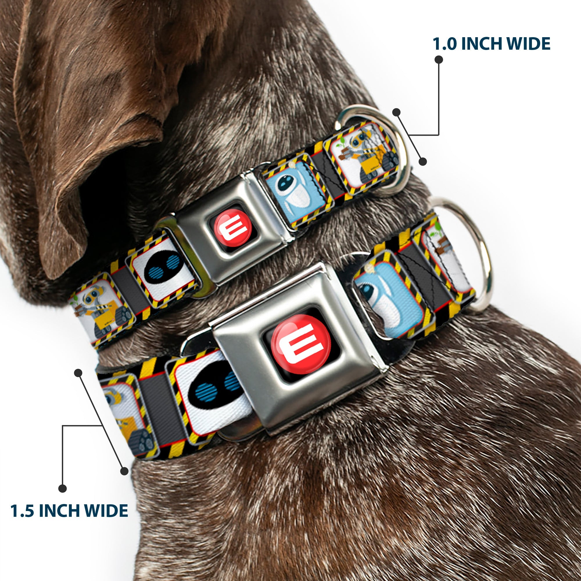 WALL-E Logo Full Color Black Red White Seatbelt Buckle Collar - WALL-E & EVE Pose/Face Hazard Blocks Gray/Yellow/Black