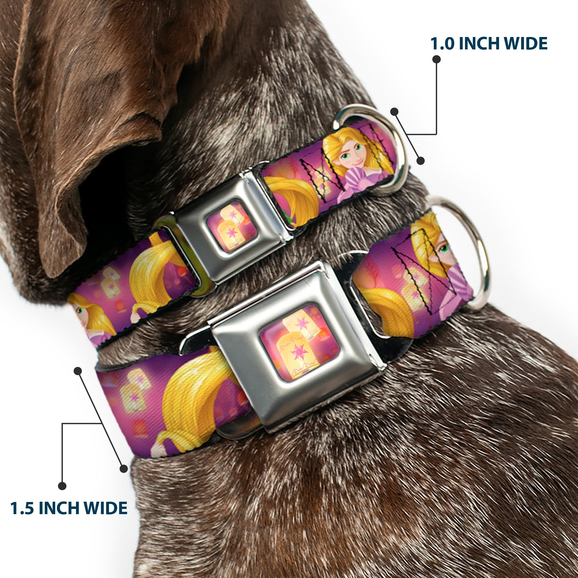 Tangled Lights Light Full Color Purple/Gold Seatbelt Buckle Collar - Rapunzel 4-Tangled Poses/Pascal/Lights Light Purples