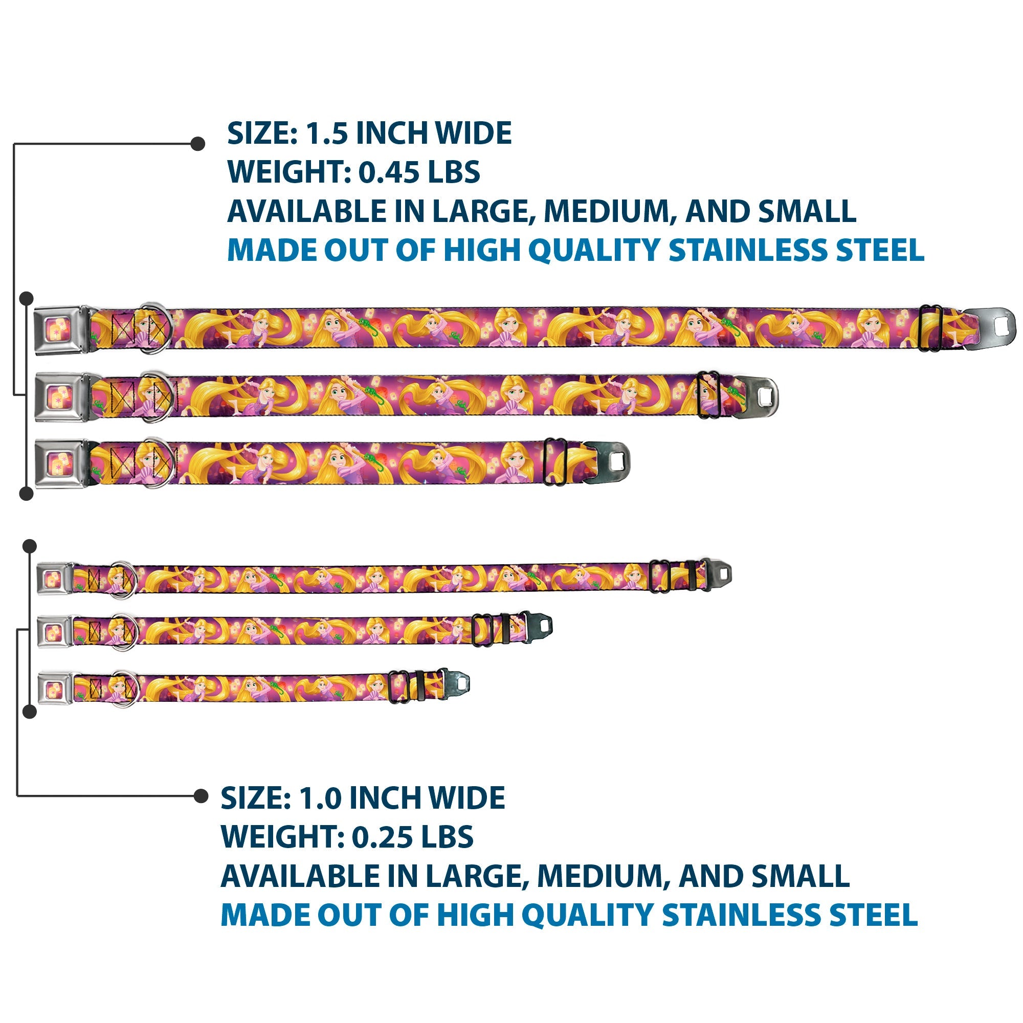 Tangled Lights Light Full Color Purple/Gold Seatbelt Buckle Collar - Rapunzel 4-Tangled Poses/Pascal/Lights Light Purples