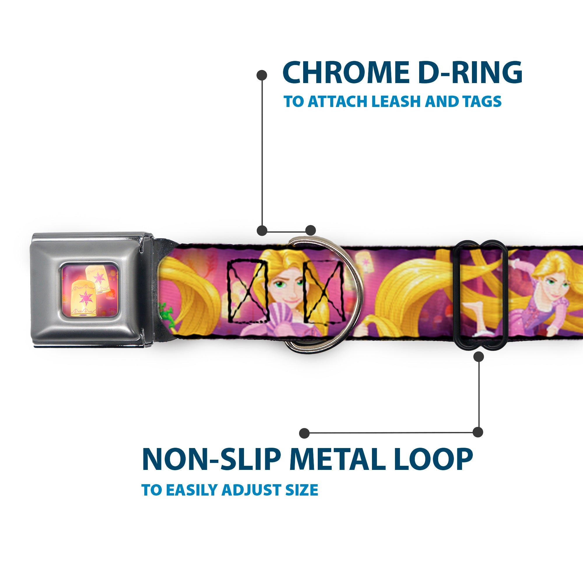 Tangled Lights Light Full Color Purple/Gold Seatbelt Buckle Collar - Rapunzel 4-Tangled Poses/Pascal/Lights Light Purples