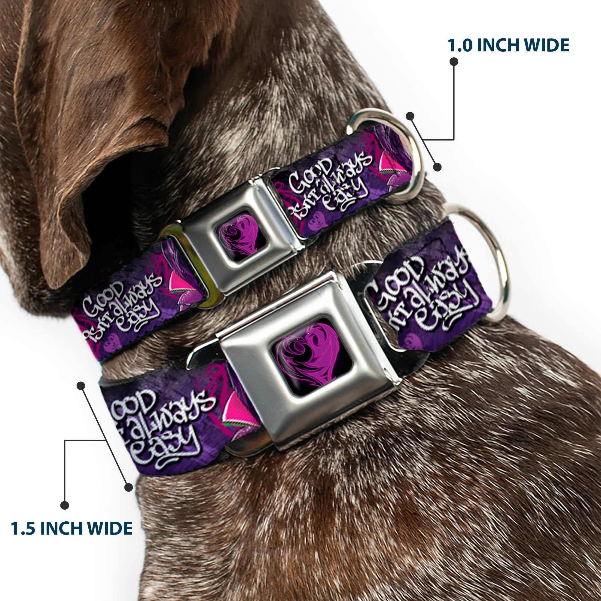 Descendants Dragon Heart Full Color Black/Purples Seatbelt Buckle Collar - Descendants Mal 3-Poses GOOD ISNT ALWAYS/Hearts/Dragons EASY Purples/Pinks