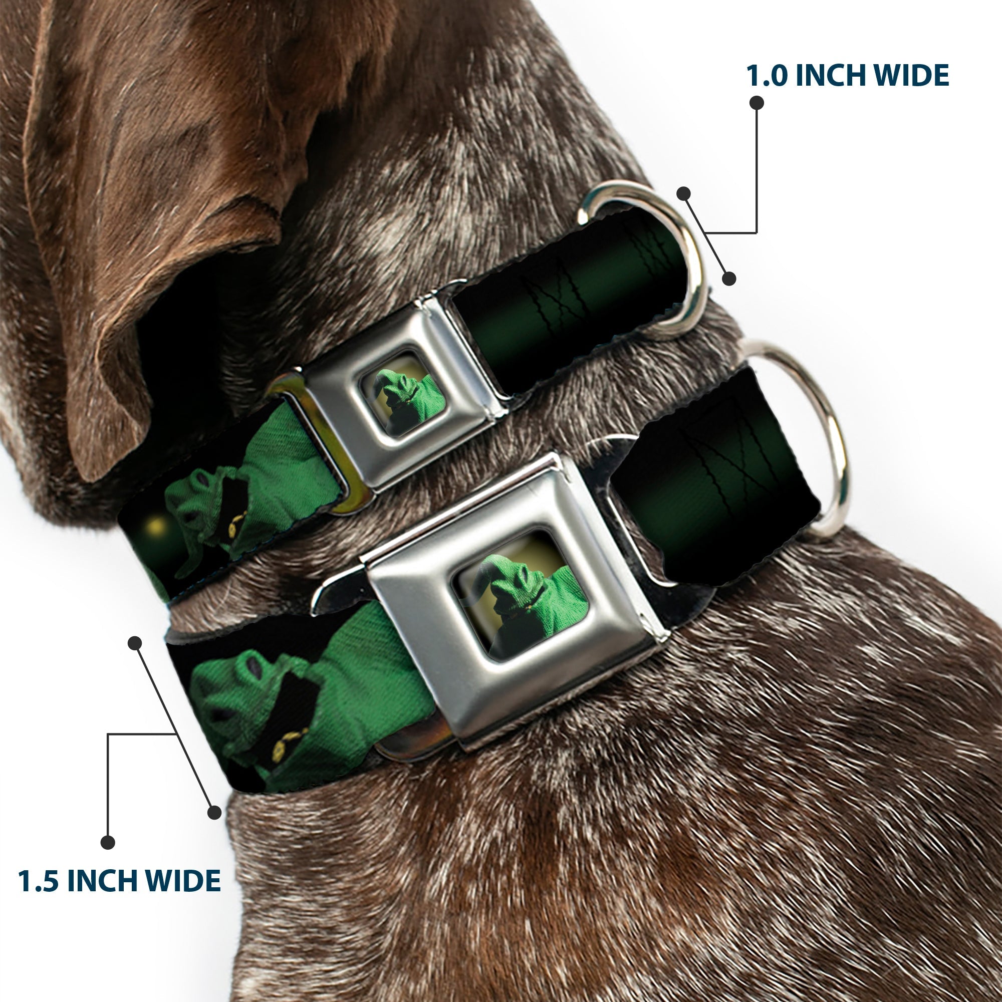 Oogie Boogie Face CLOSE-UP Full Color Seatbelt Buckle Collar - Oogie Boogie 4-Poses Black/Yellow/Green