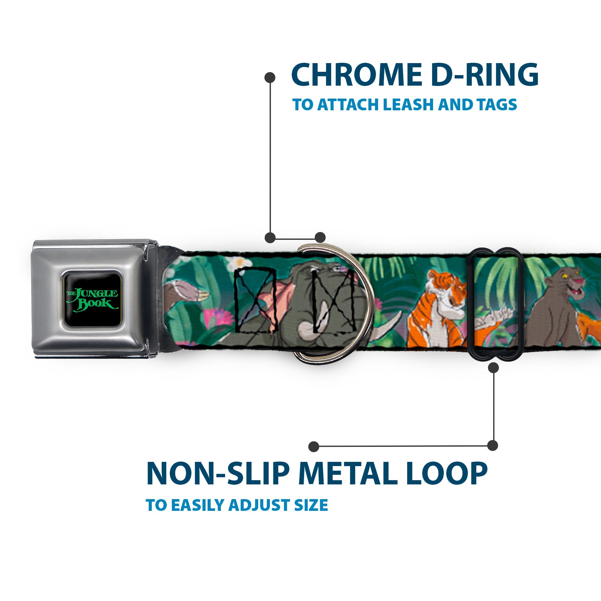 THE JUNGLE BOOK Full Color Black/Green Seatbelt Buckle Collar - The Jungle Book 8-Character Group Greens