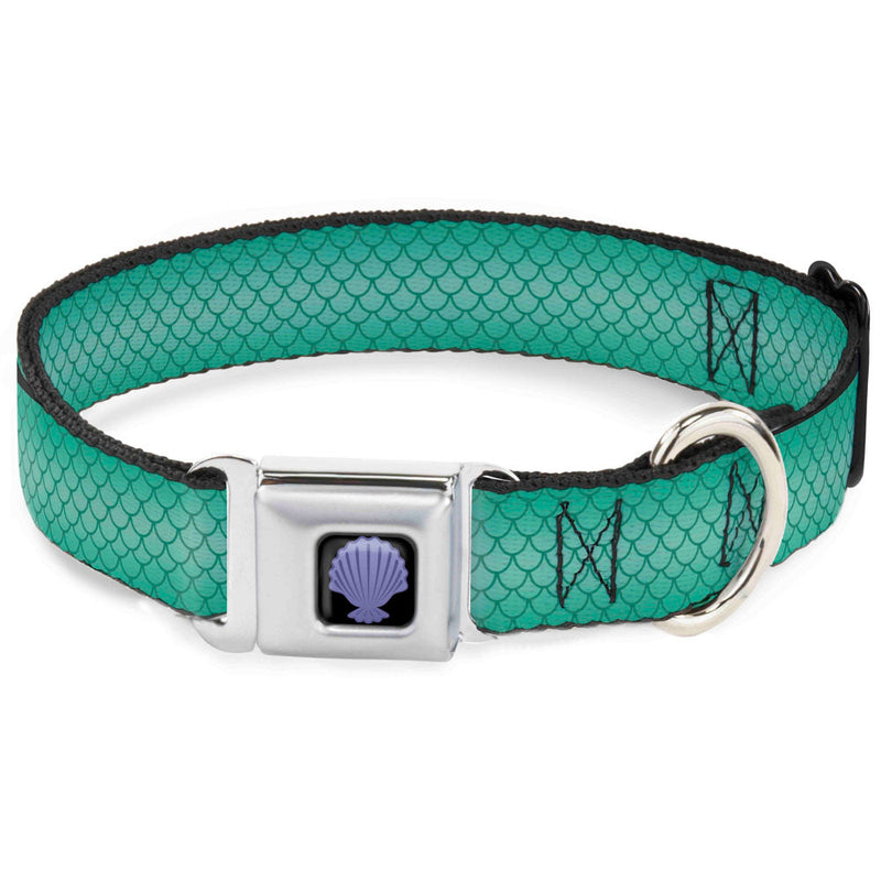 Little Mermaid Clam Shell Full Color Black/Purples Seatbelt Buckle Collar - Ariels Scales Turquoise Blues