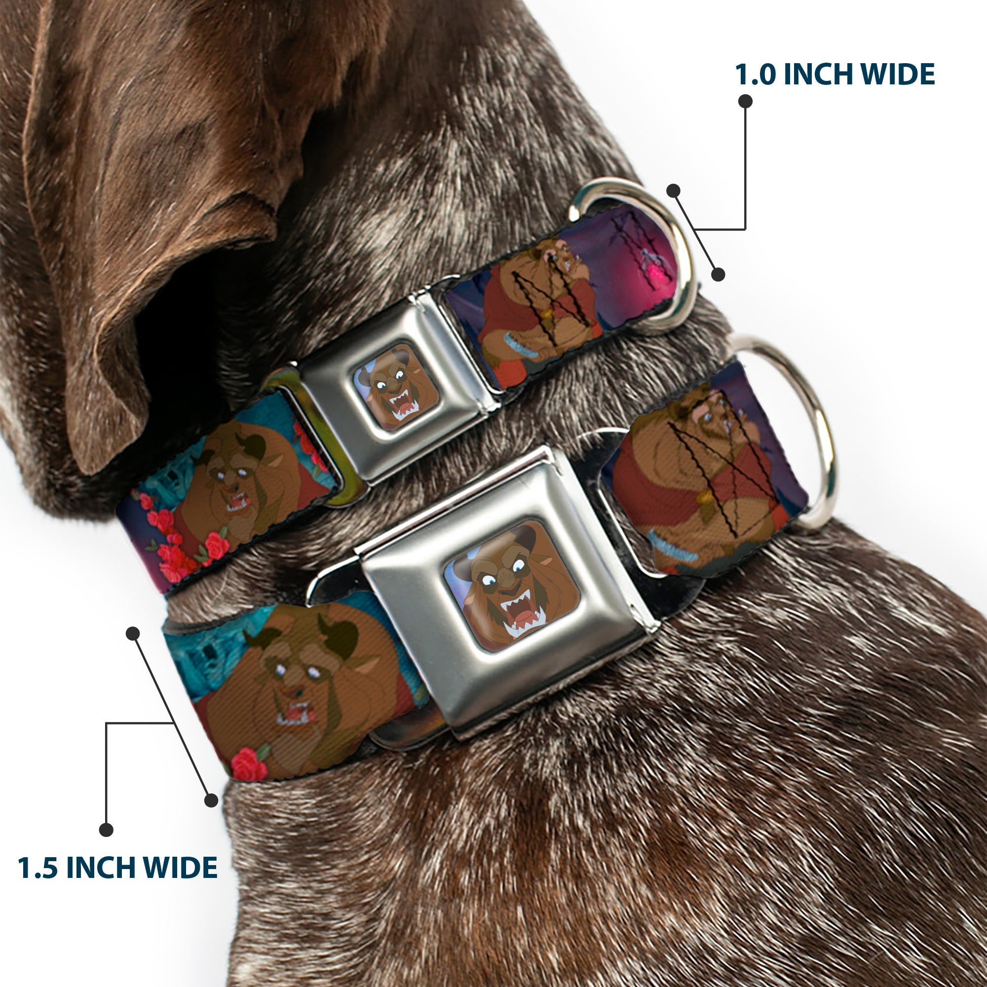Beast Face CLOSE-UP Full Color Seatbelt Buckle Collar - Beast 4-Scenes/Roses