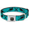 Pirates of The Caribbean Dead Men Tell No Tales Skull Icon Full Color Black Seatbelt Buckle Collar - Pirates Skull & Crossbones/Sharks Turquoise/Black