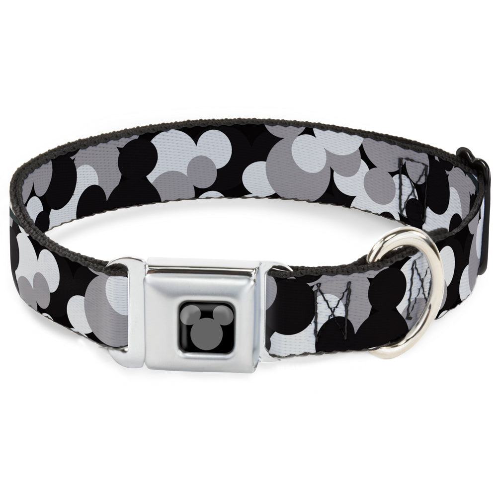 Mickey Mouse Head Silhouette Black Silver Seatbelt Buckle Collar - Mickey Mouse Head Stacked Black/Grays