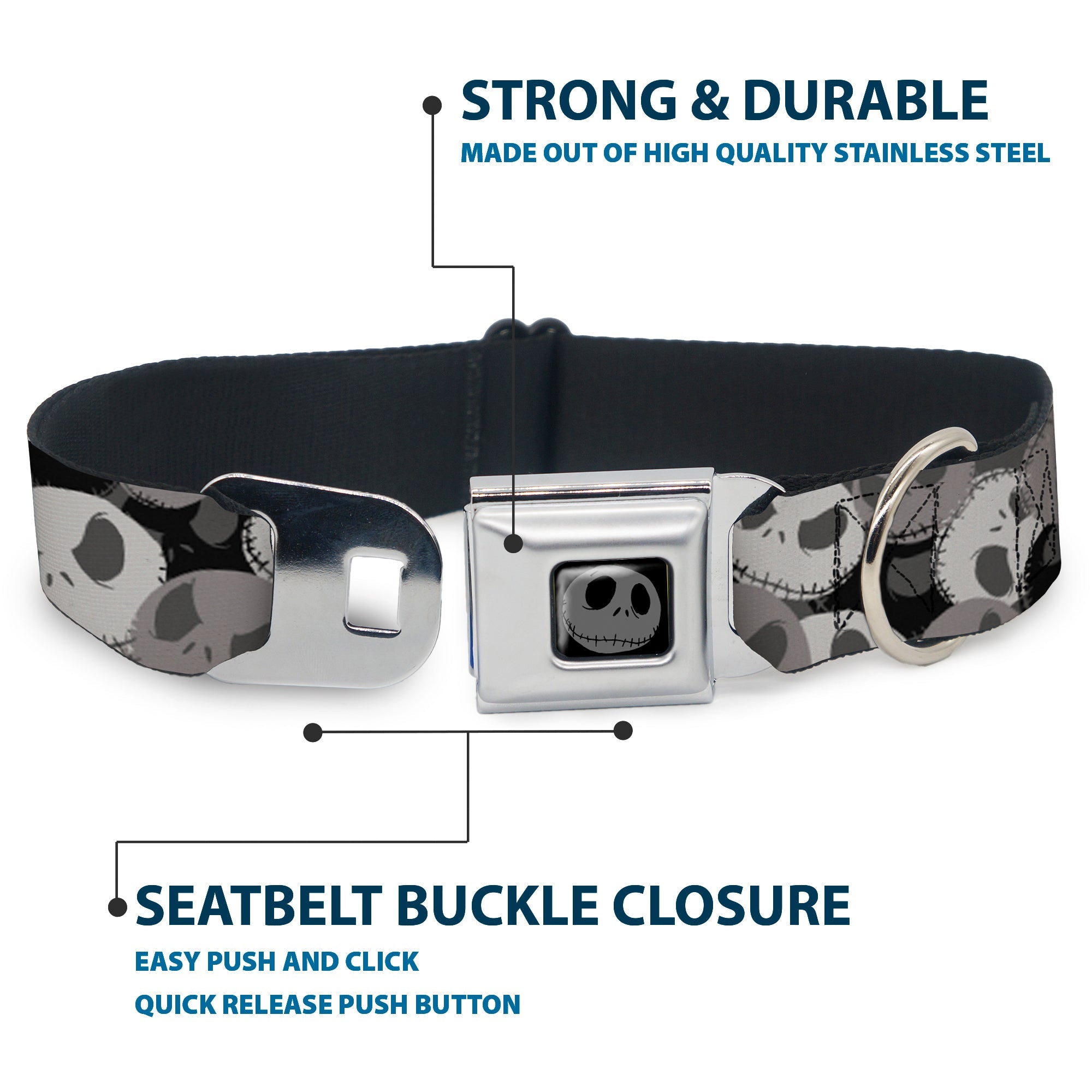 Jack Expression5 Black Silver Seatbelt Buckle Collar - Nightmare Before Christmas Jack Expression Stacked Black/Grays