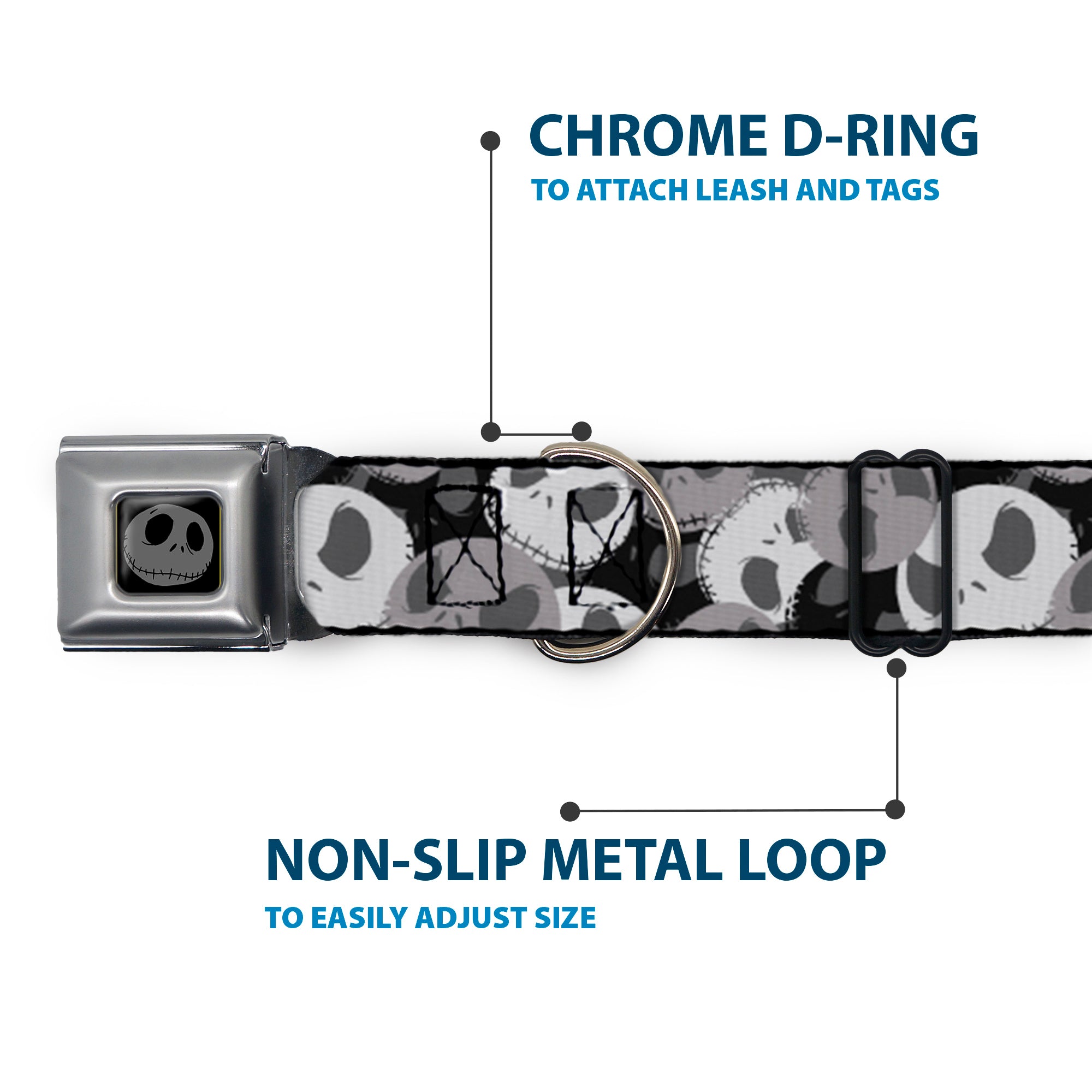 Jack Expression5 Black Silver Seatbelt Buckle Collar - Nightmare Before Christmas Jack Expression Stacked Black/Grays