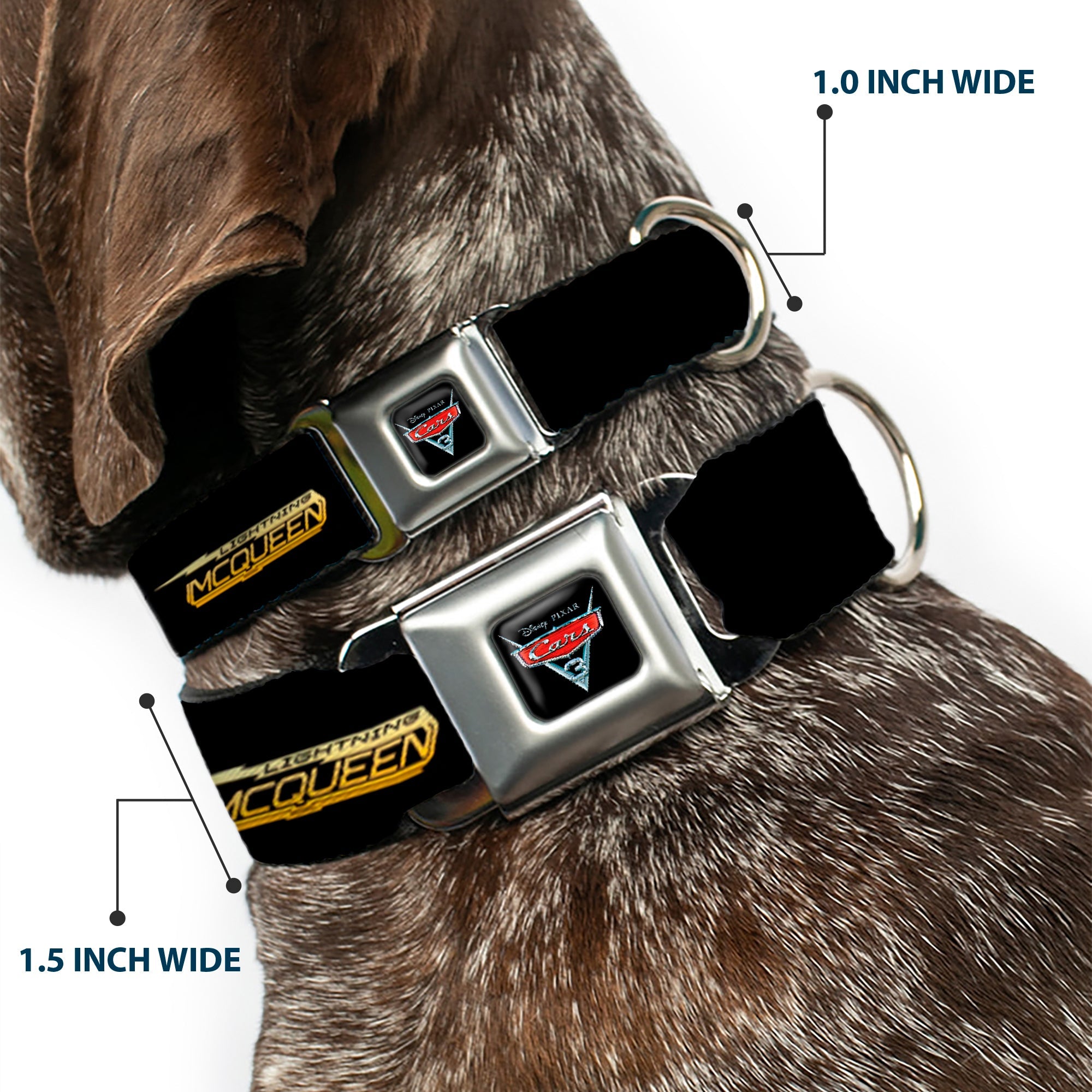 CARS 3 Emblem Full Color Black Silver Red Seatbelt Buckle Collar - Cars 3 LIGHTNING MCQUEEN Pose/Bolt Black/Yellows