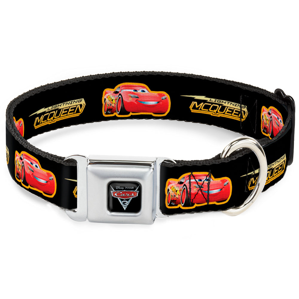 CARS 3 Emblem Full Color Black Silver Red Seatbelt Buckle Collar - Cars 3 LIGHTNING MCQUEEN Pose/Bolt Black/Yellows