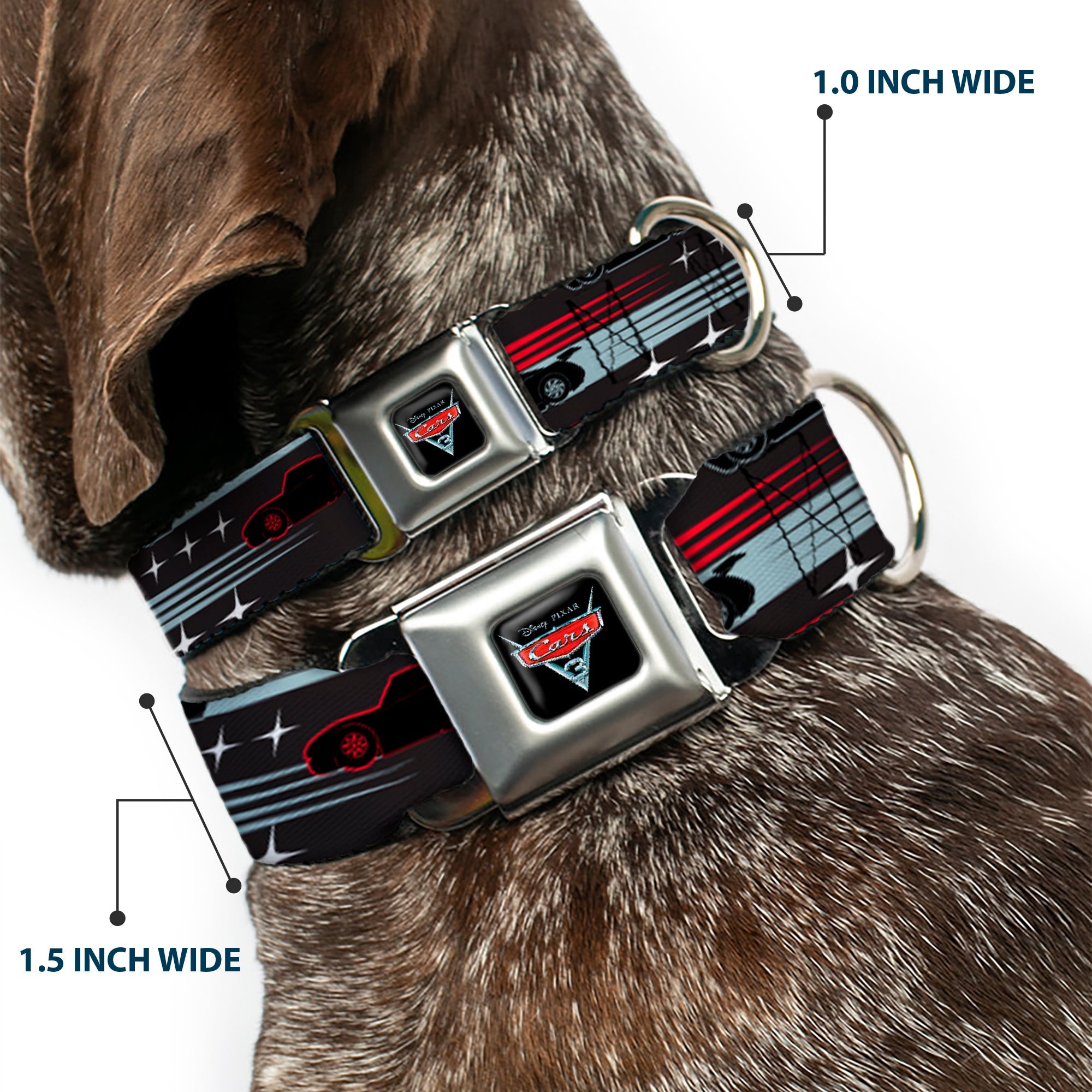 CARS 3 Emblem Full Color Black Silver Red Seatbelt Buckle Collar - Cars 3 Cars Stripes/Stars Grays/Blues/Reds