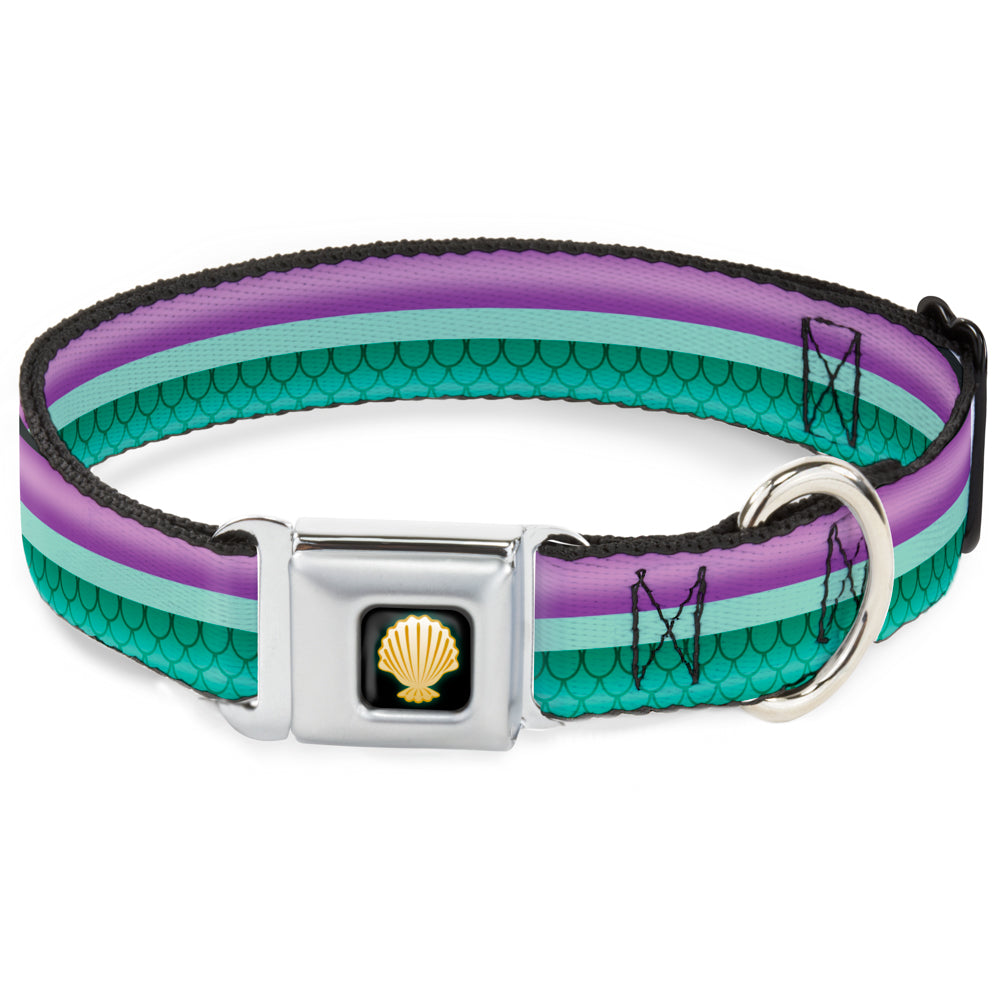 Little Mermaid Clam Shell Black Yellows Seatbelt Buckle Collar - Little Mermaid Stripe/Shell Purple/Green/Gold