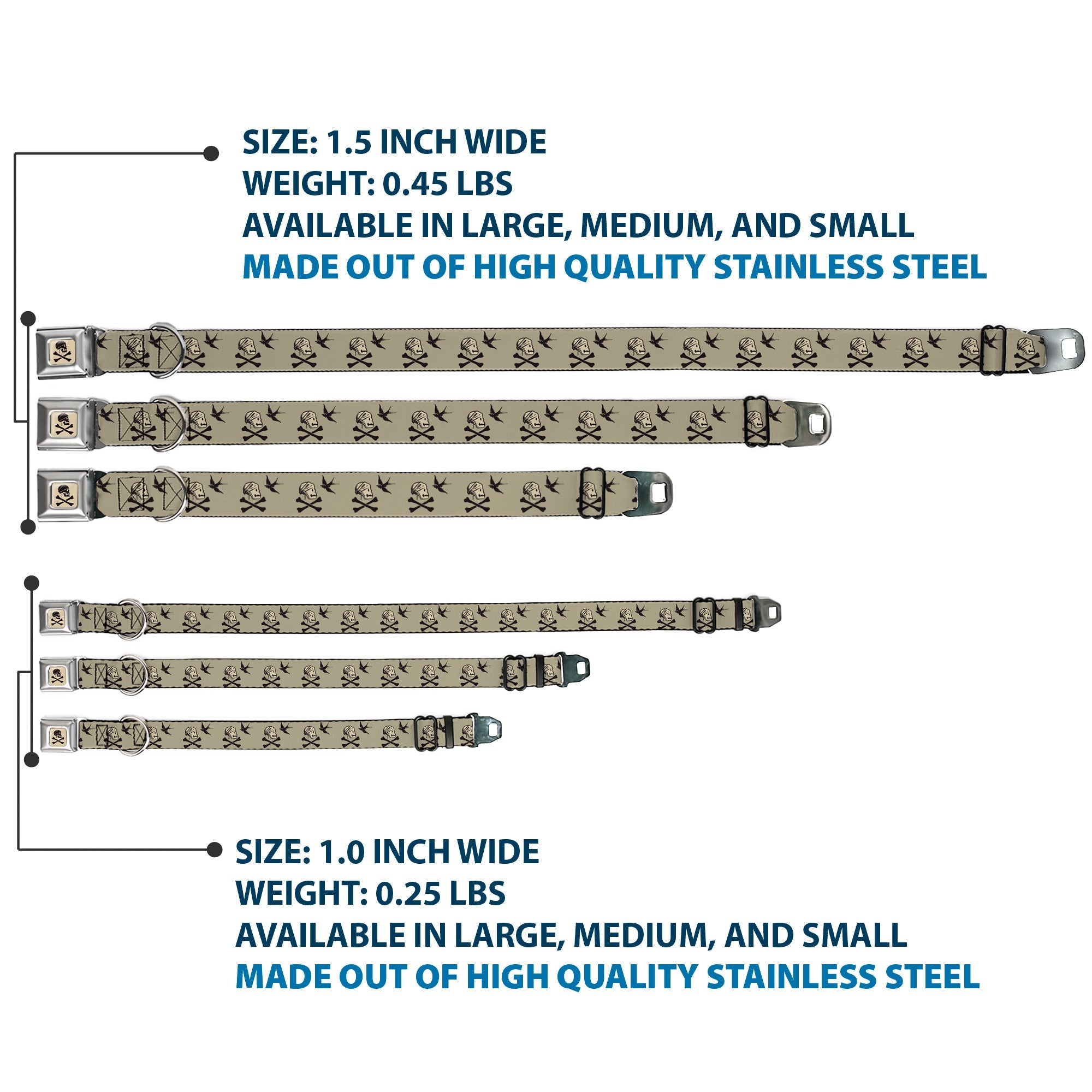 Jack Sparrows Flag Skull Icon Gray Charcoal Seatbelt Buckle Collar - Jack Sparrows Flag Icons Grays