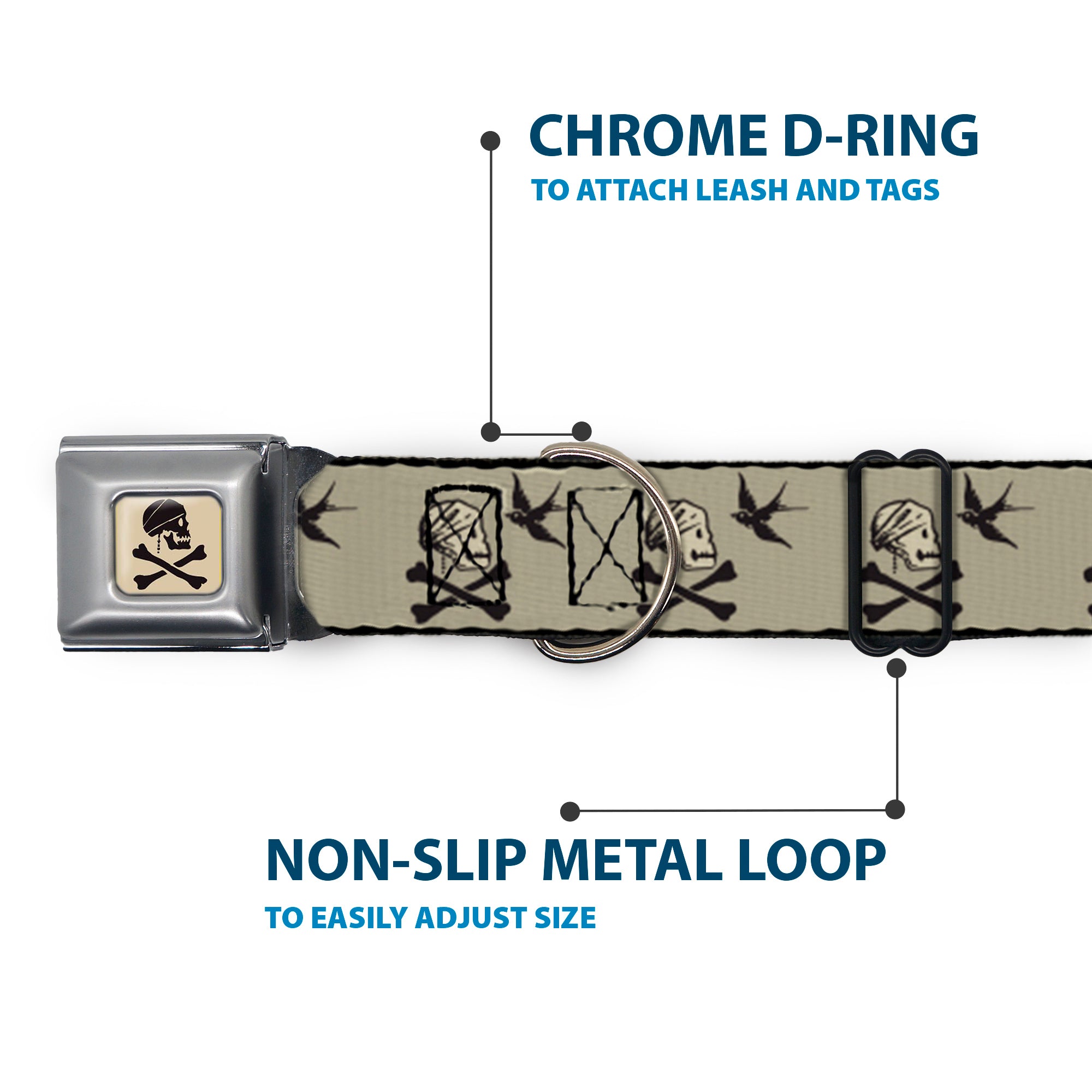 Jack Sparrows Flag Skull Icon Gray Charcoal Seatbelt Buckle Collar - Jack Sparrows Flag Icons Grays