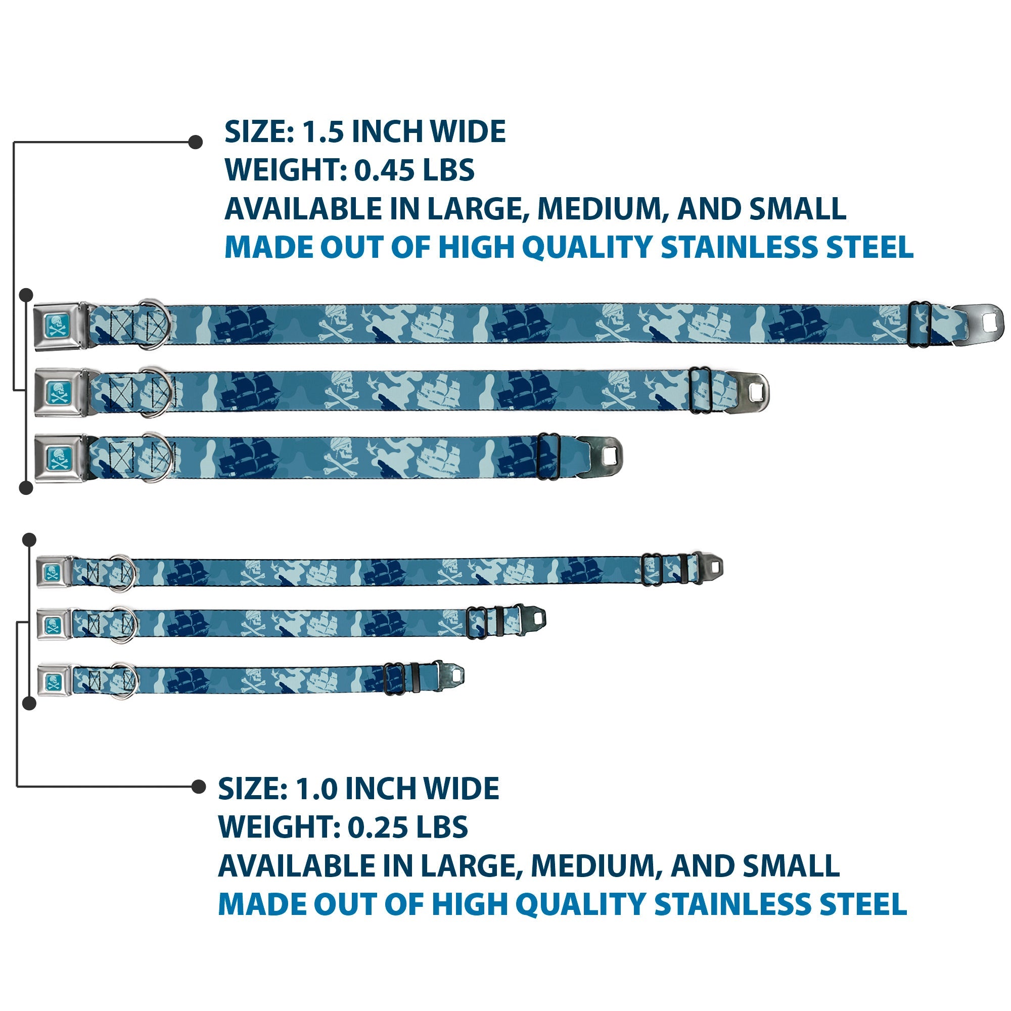 Jack Sparrows Flag Skull Icon Blues Seatbelt Buckle Collar - Jack Sparrows Flag Icons/Black Pearl/Sharks Blues