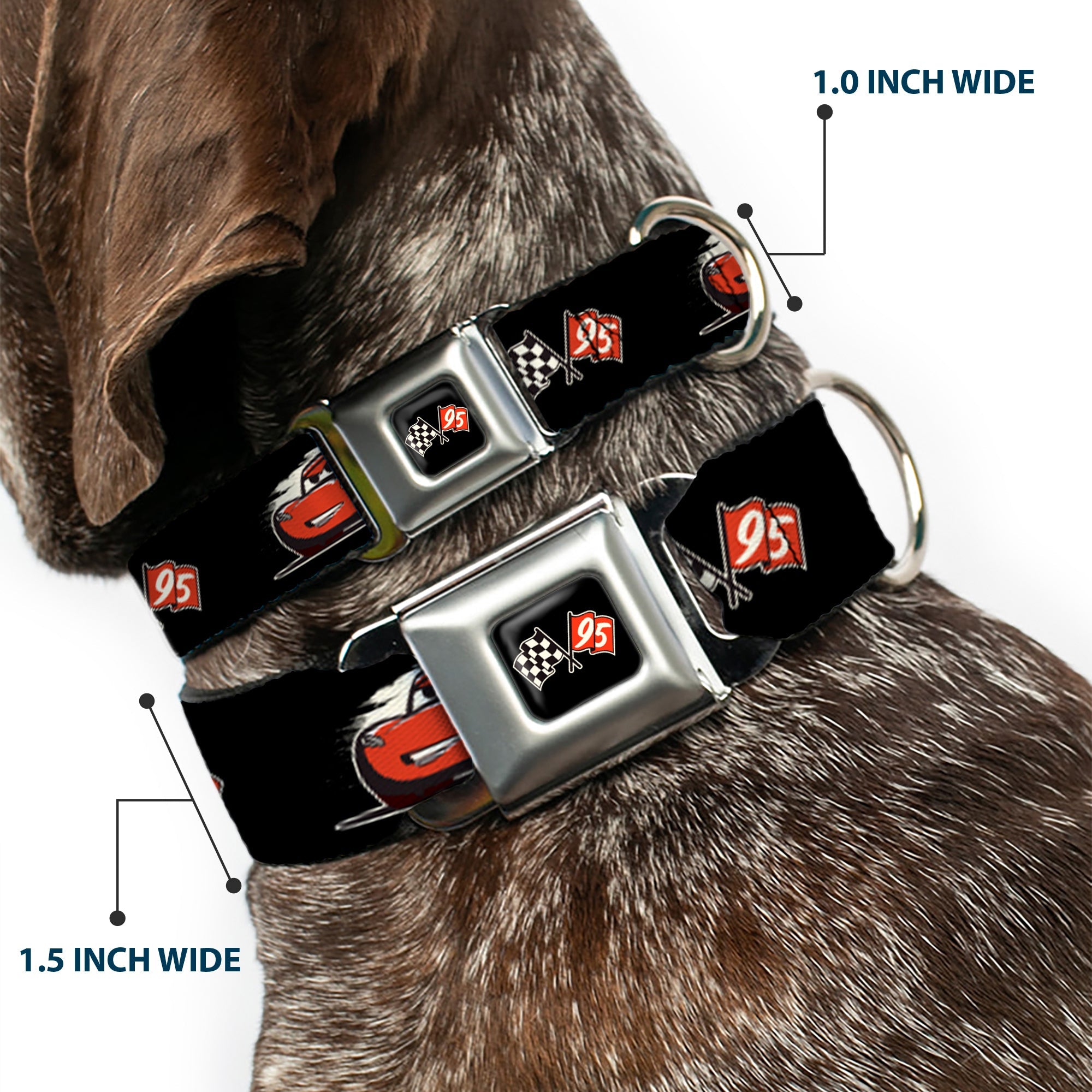 Cars 3 Race Flags Full Color Black White Red Seatbelt Buckle Collar - Cars 3 Lightning McQueen Caricature/Race Flags Black/White/Red