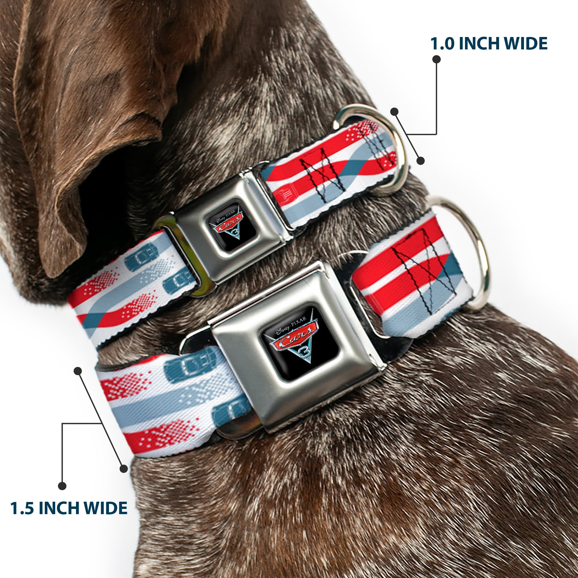 Cars 3 Piston Cup Champion Icon Full Color Red Black White Seatbelt Buckle Collar - Cars 3 Cars Crossing White/Blues/Reds