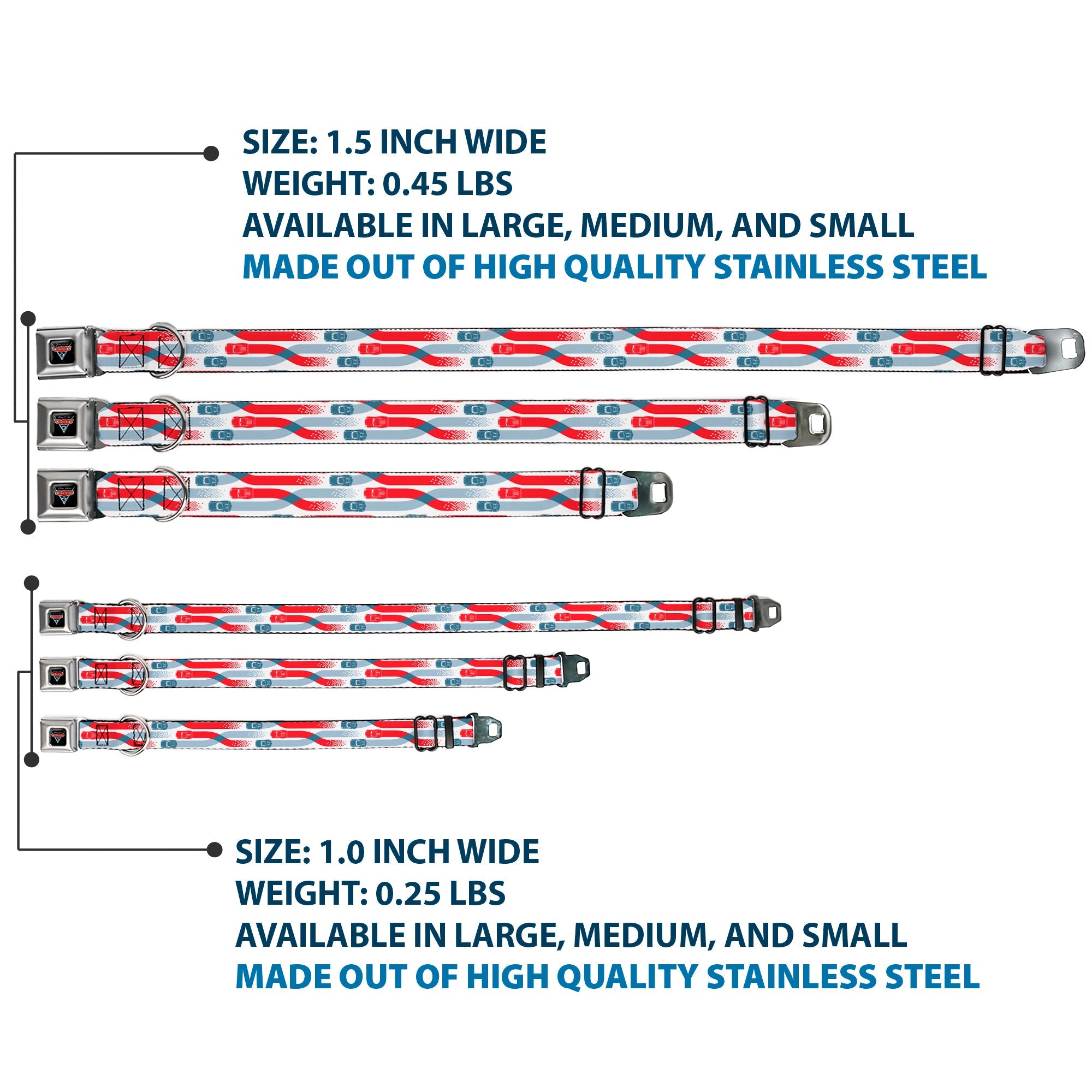Cars 3 Piston Cup Champion Icon Full Color Red Black White Seatbelt Buckle Collar - Cars 3 Cars Crossing White/Blues/Reds