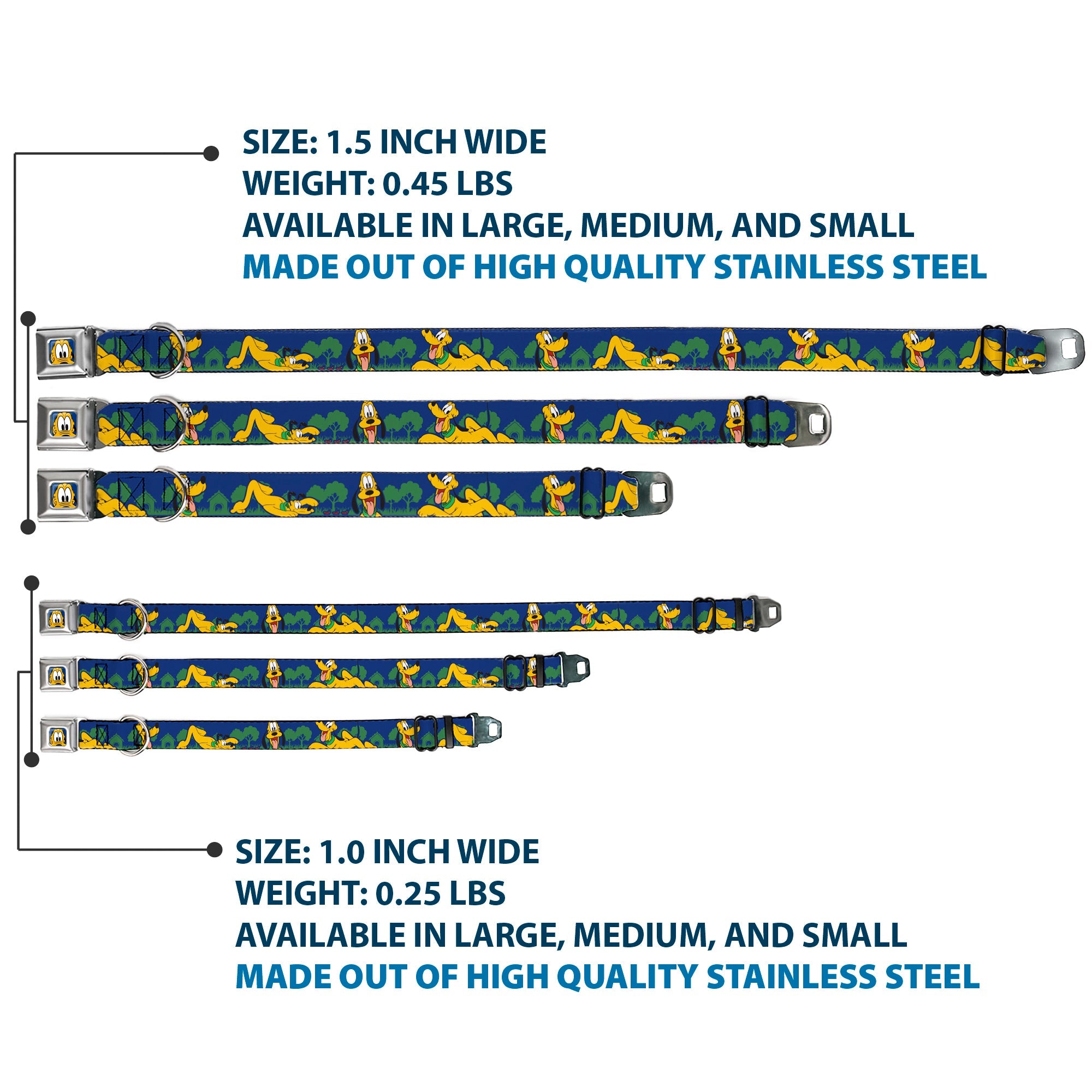 Pluto Face CLOSE-UP Blue Seatbelt Buckle Collar - Pluto 4-Poses/Landscape Blue/Green