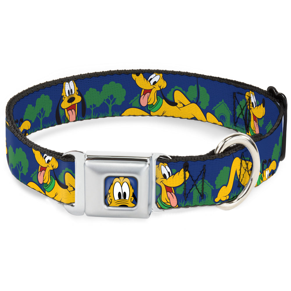 Pluto Face CLOSE-UP Blue Seatbelt Buckle Collar - Pluto 4-Poses/Landscape Blue/Green