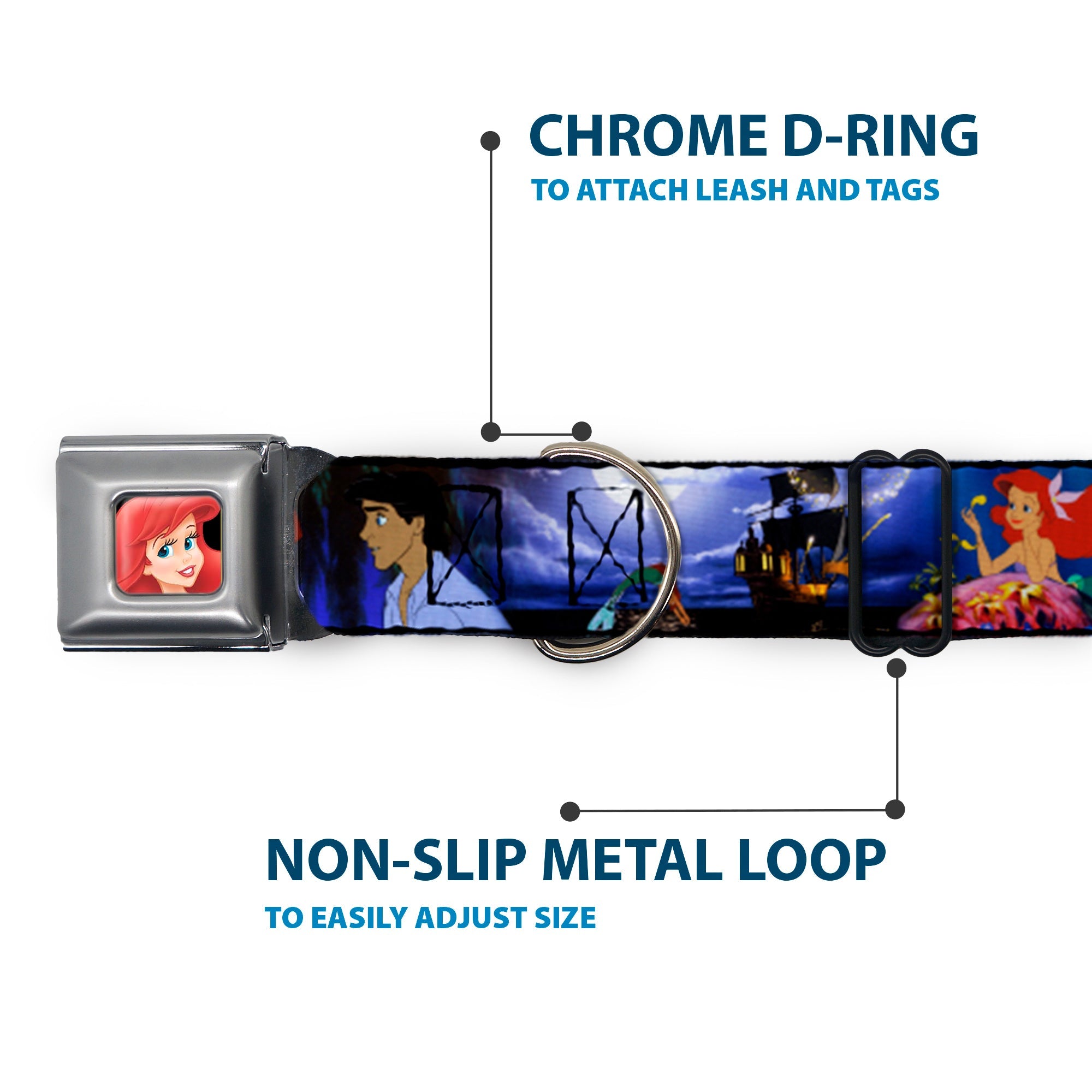 Ariel CLOSE-UP Full Color Seatbelt Buckle Collar - The Little Mermaid Ariel & Eric Scenes