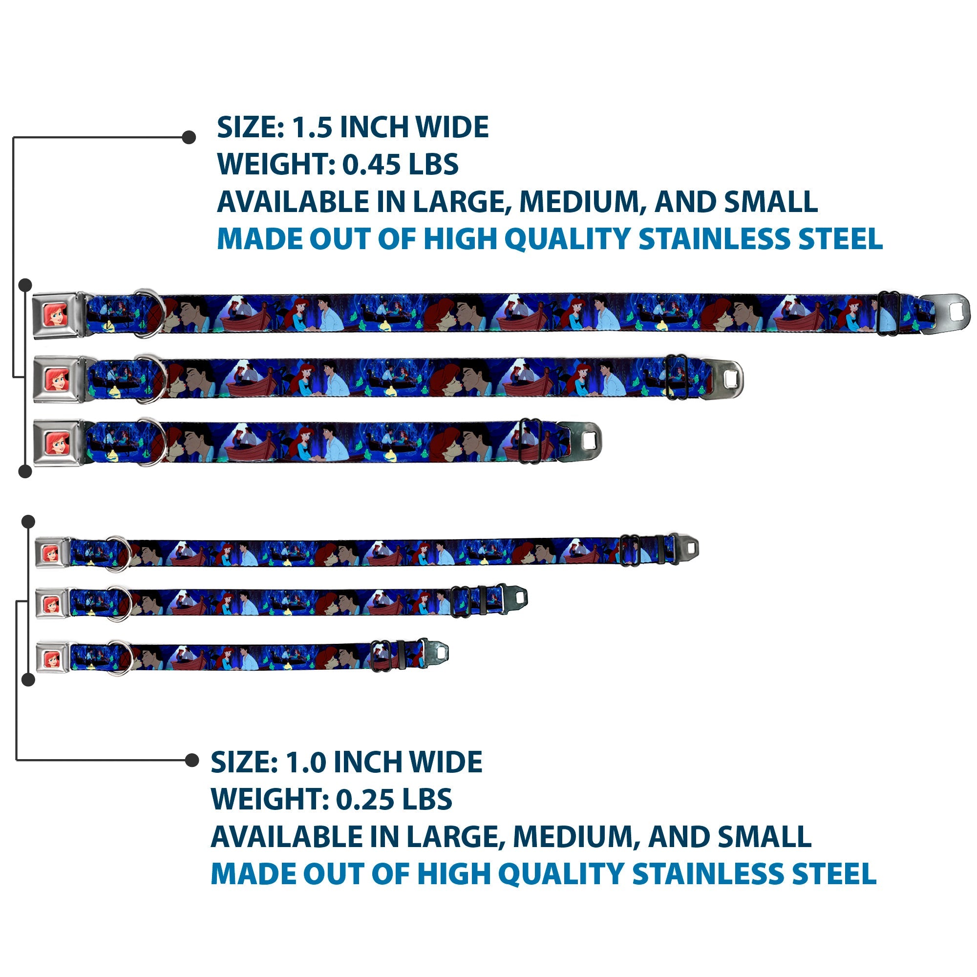 Ariel CLOSE-UP Full Color Seatbelt Buckle Collar - The Little Mermaid Ariel & Eric Boat Scenes